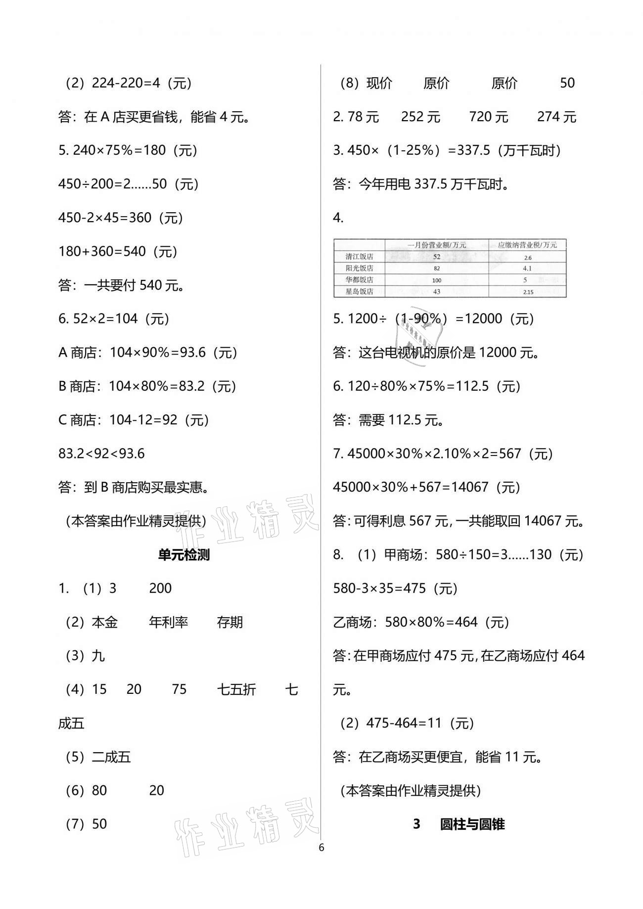 2021年配套練習(xí)與檢測(cè)六年級(jí)數(shù)學(xué)下冊(cè)人教版 參考答案第6頁(yè)