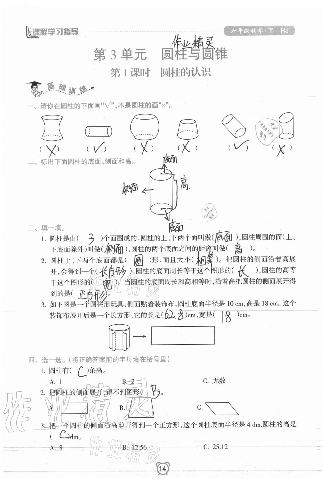 2021年課程學(xué)習(xí)指導(dǎo)六年級(jí)數(shù)學(xué)下冊人教版南方出版社 第14頁