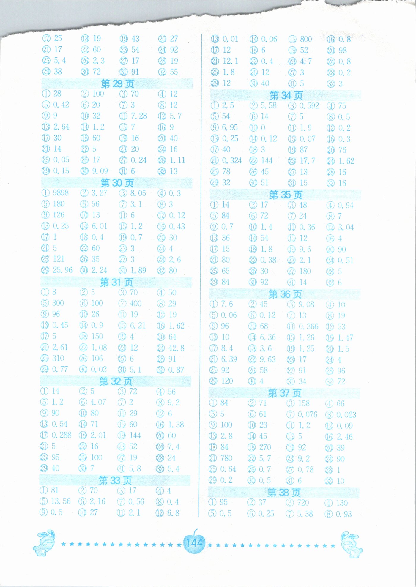 2021年超能学典小学数学口算题卡五年级下册人教版 参考答案第4页