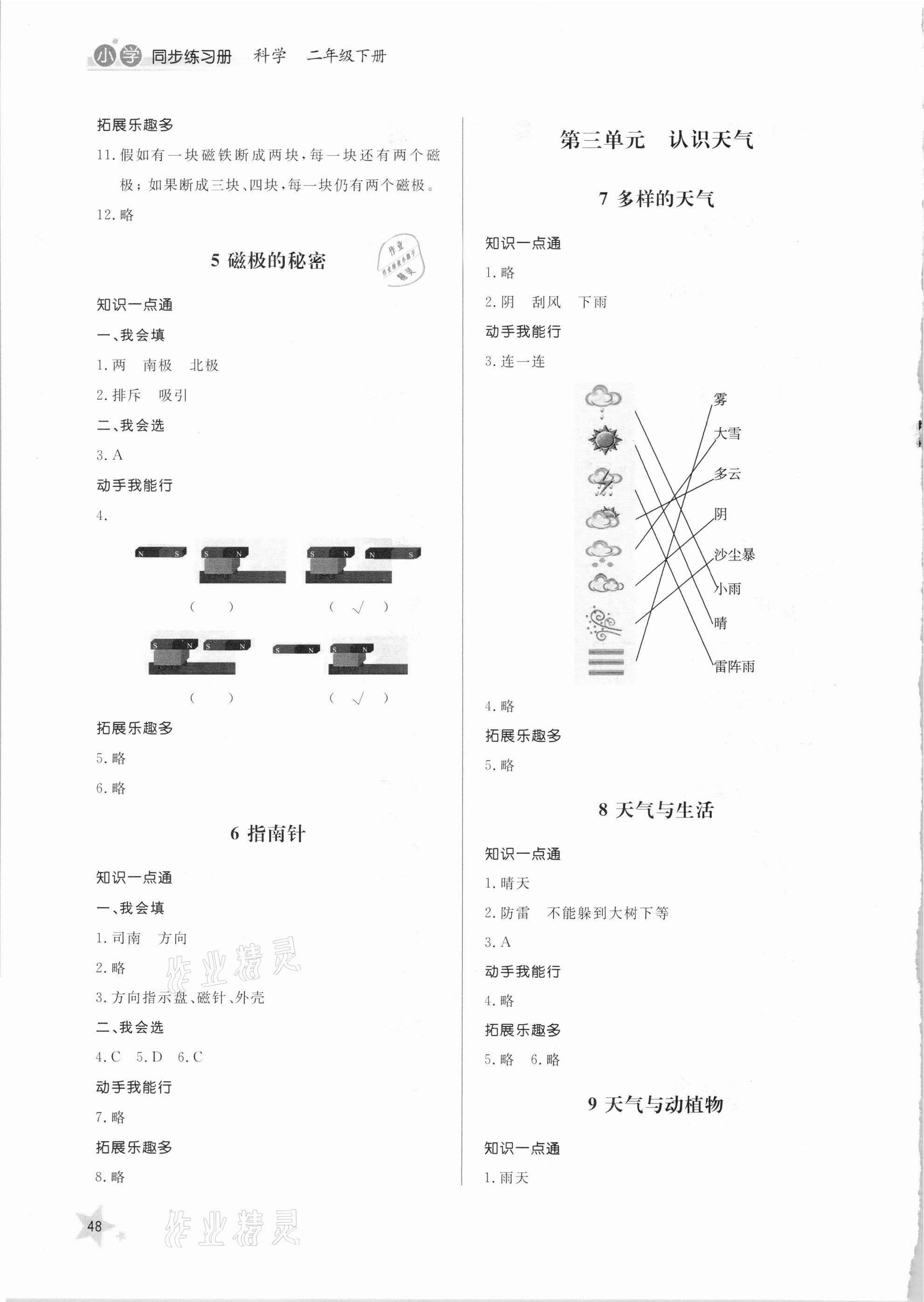 2021年小學(xué)同步練習(xí)冊(cè)二年級(jí)科學(xué)下冊(cè)青島版六三制山東人民出版社 參考答案第2頁