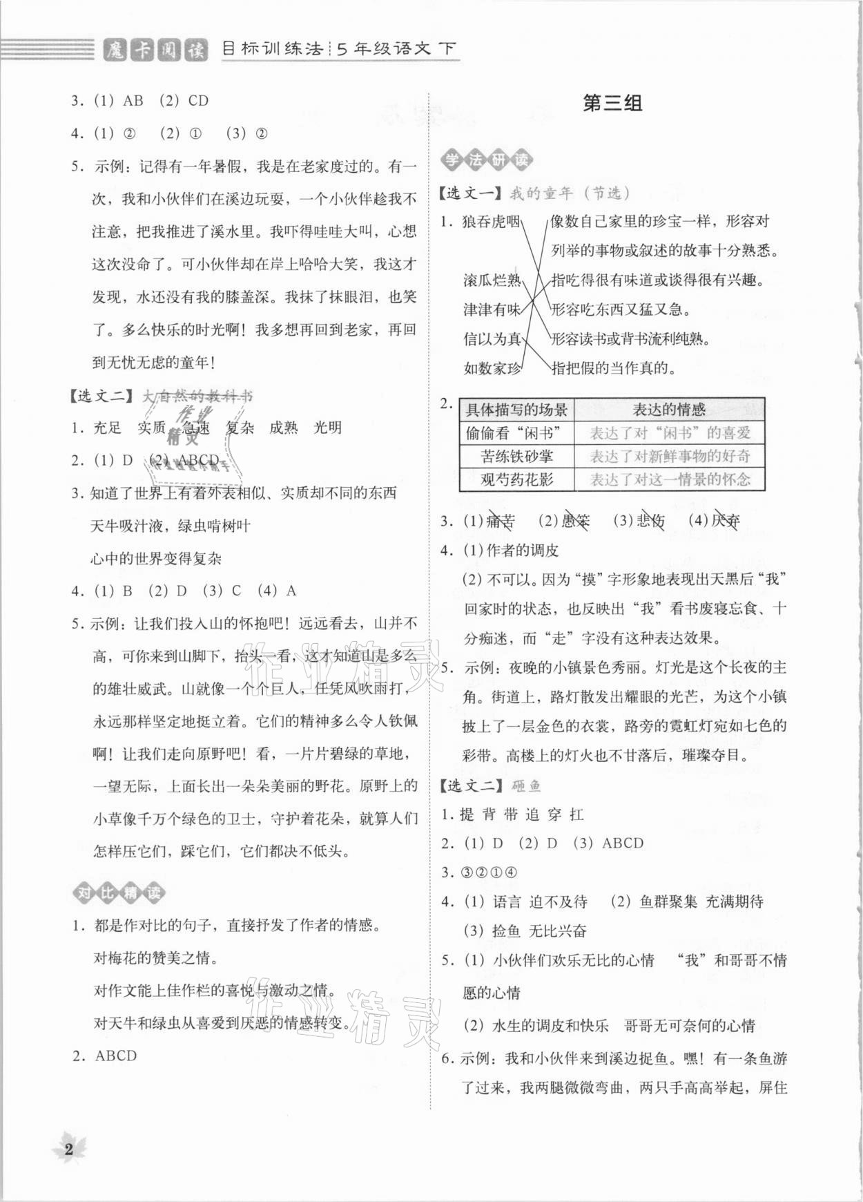 2021年魔卡閱讀目標(biāo)訓(xùn)練法五年級(jí)語(yǔ)文下冊(cè)人教版 參考答案第2頁(yè)