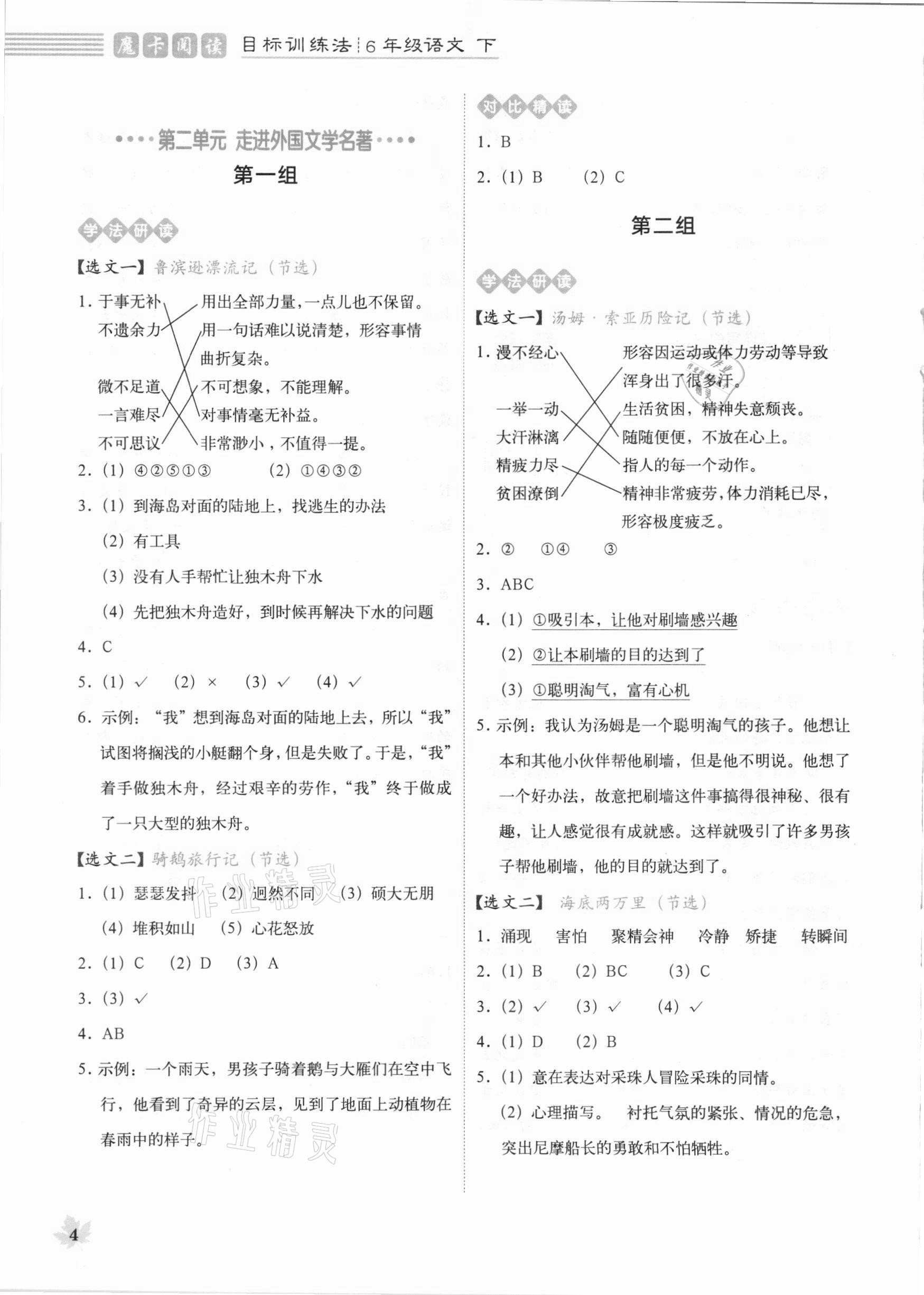 2021年魔卡閱讀目標(biāo)訓(xùn)練法六年級(jí)語(yǔ)文下冊(cè)人教版 參考答案第4頁(yè)