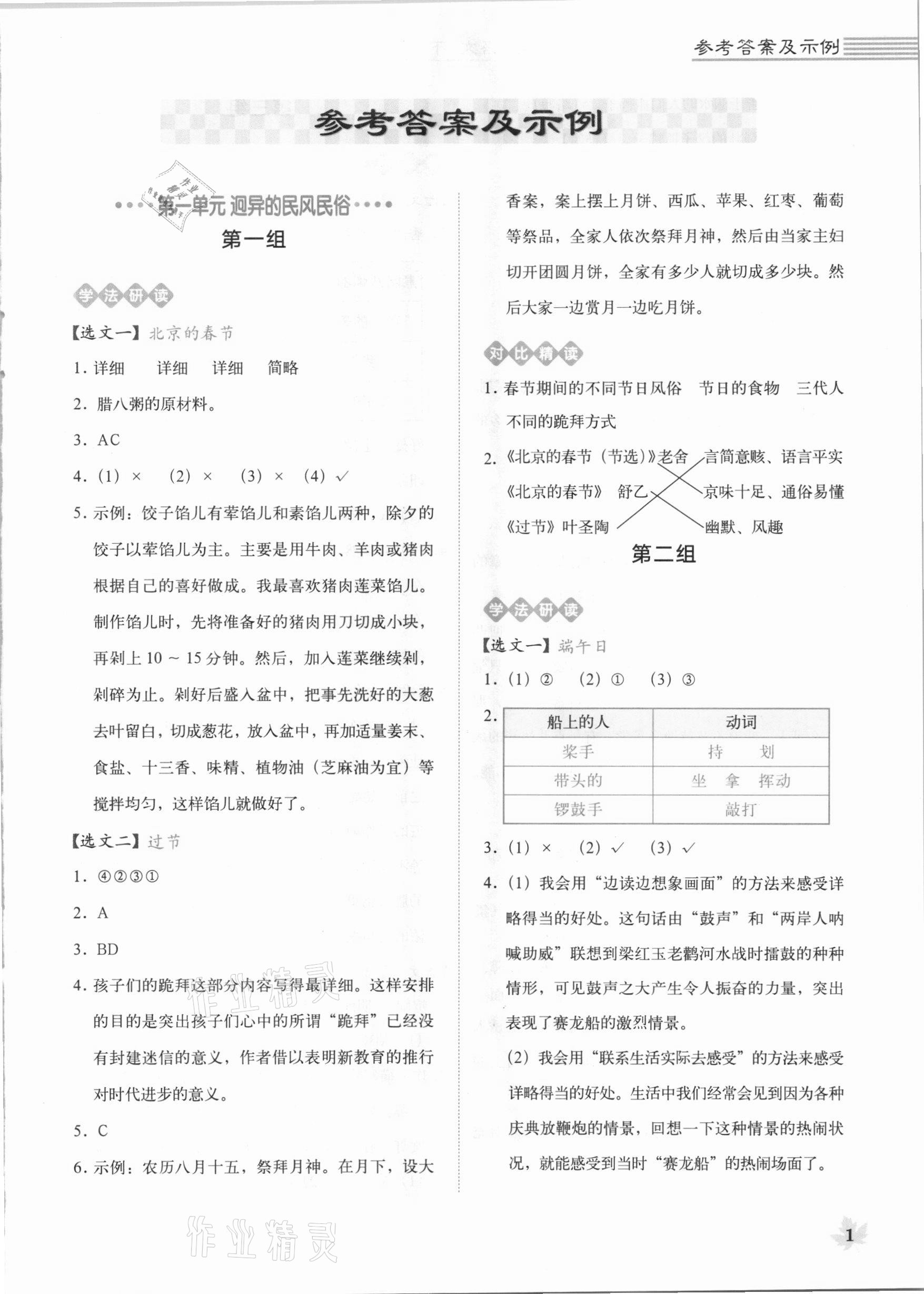 2021年魔卡閱讀目標訓練法六年級語文下冊人教版 參考答案第1頁