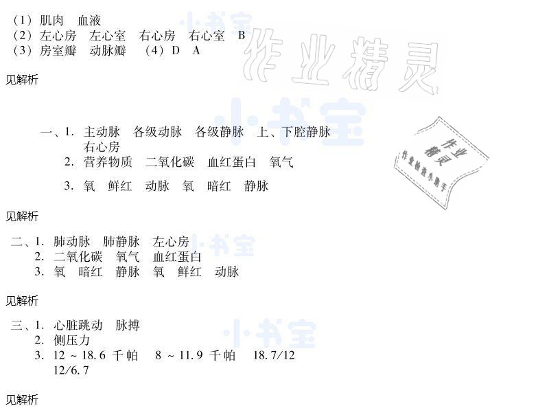 2021年同步精練七年級生物學(xué)下冊人教版廣東人民出版社 參考答案第51頁