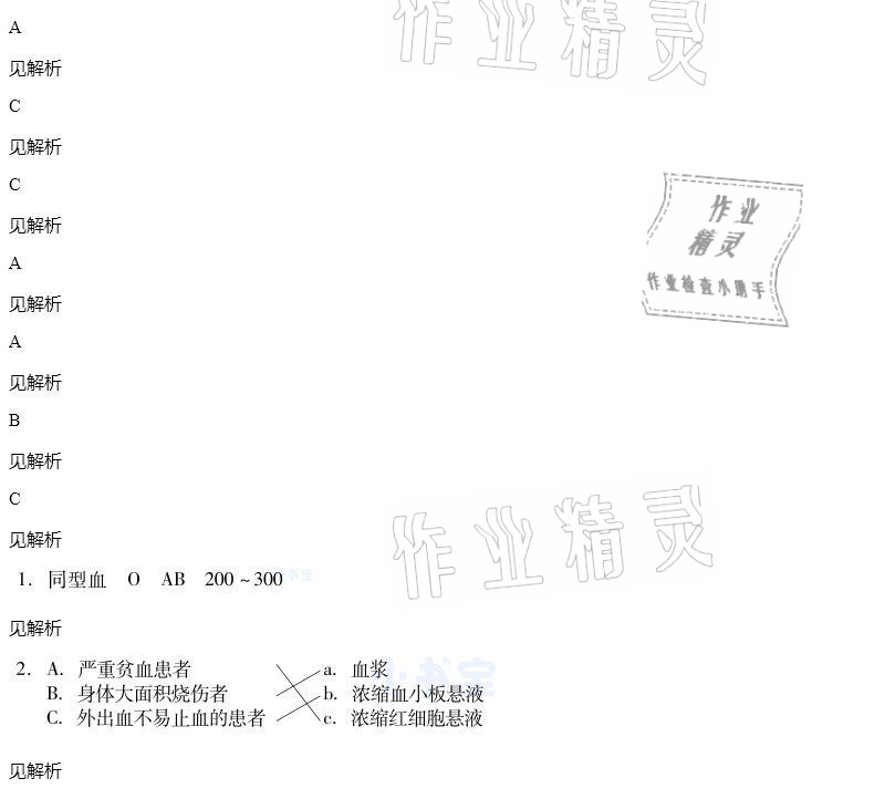 2021年同步精練七年級生物學下冊人教版廣東人民出版社 參考答案第56頁