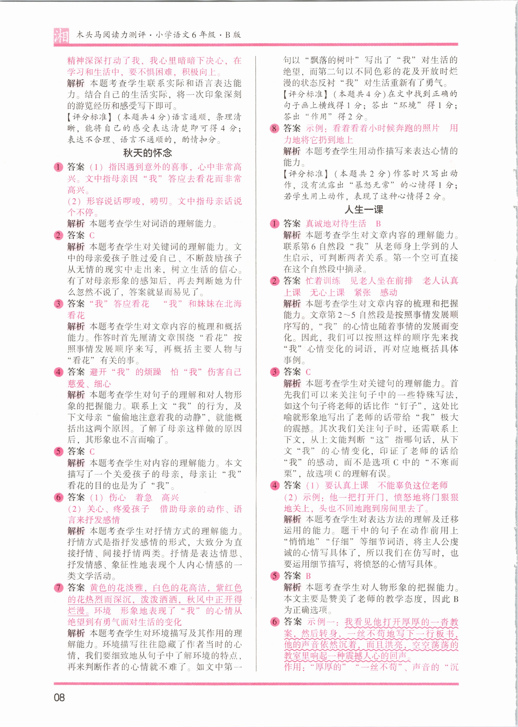 2021年木頭馬閱讀力測(cè)評(píng)六年級(jí)語(yǔ)文人教版培優(yōu)篇B版湖南專版 參考答案第8頁(yè)