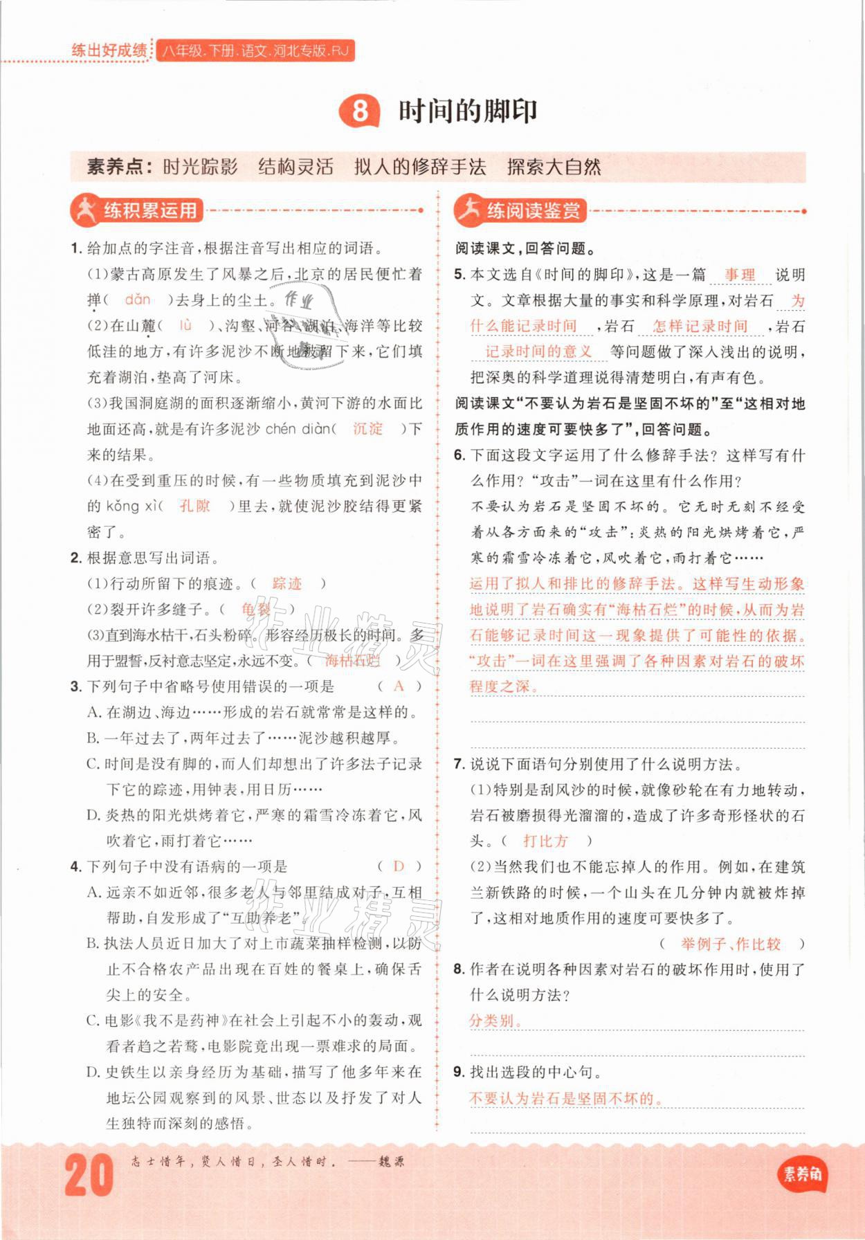 2021年練出好成績(jī)八年級(jí)語(yǔ)文下冊(cè)人教版河北專版 參考答案第20頁(yè)