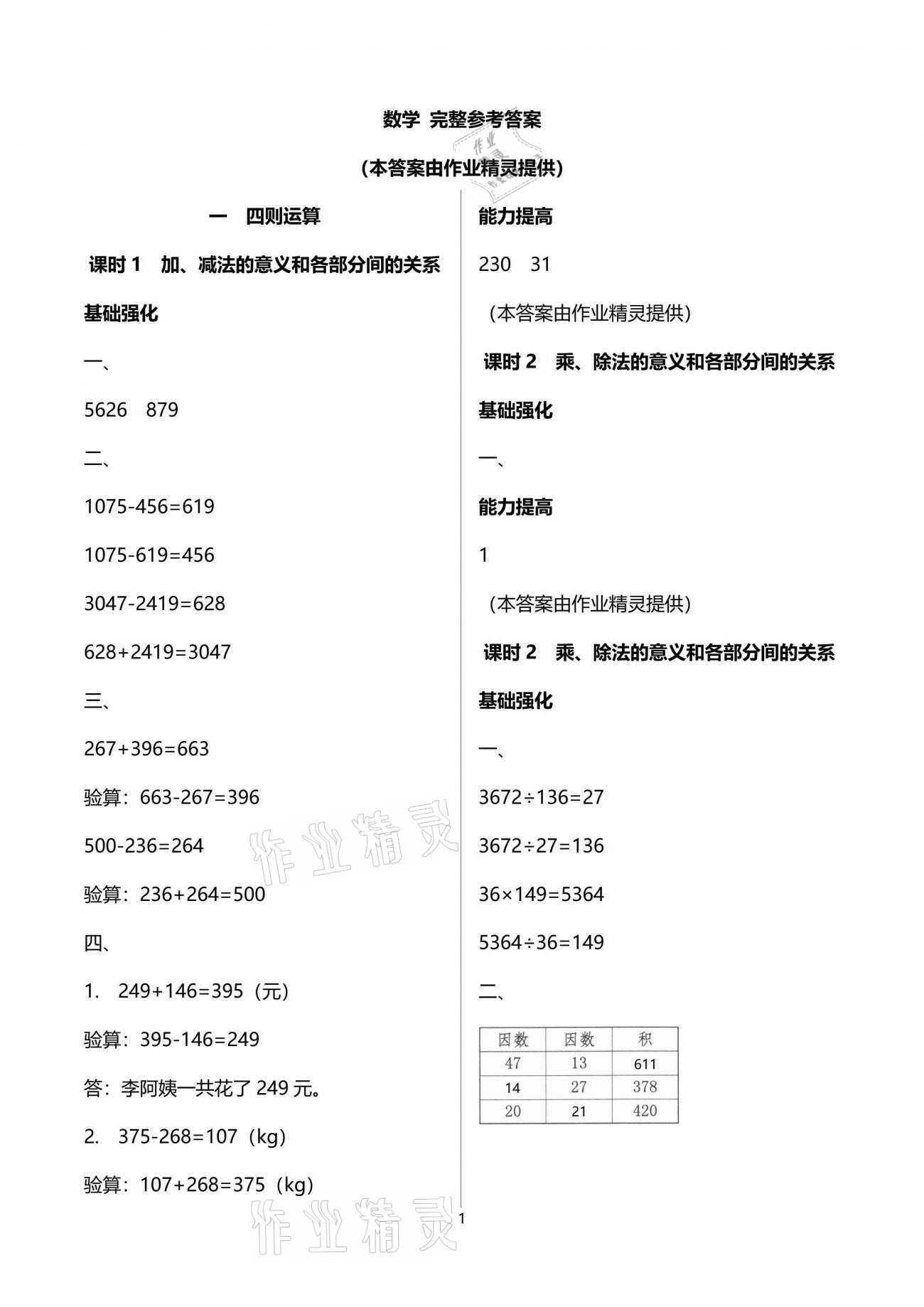 2021年數(shù)學(xué)學(xué)習(xí)與鞏固四年級下冊人教版C版 參考答案第1頁