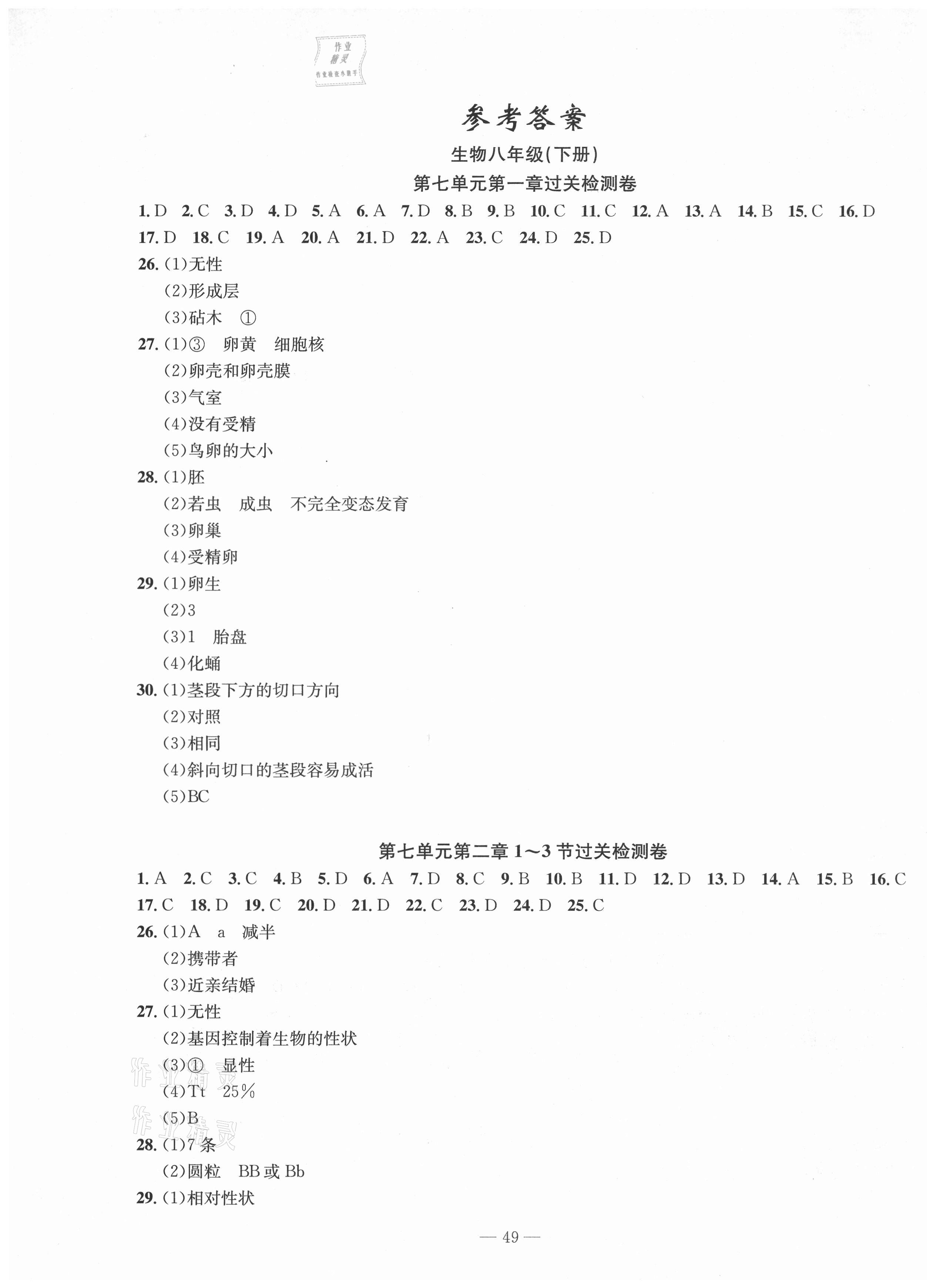 2021年智慧课堂密卷100分单元过关检测八年级生物下册人教版 第1页