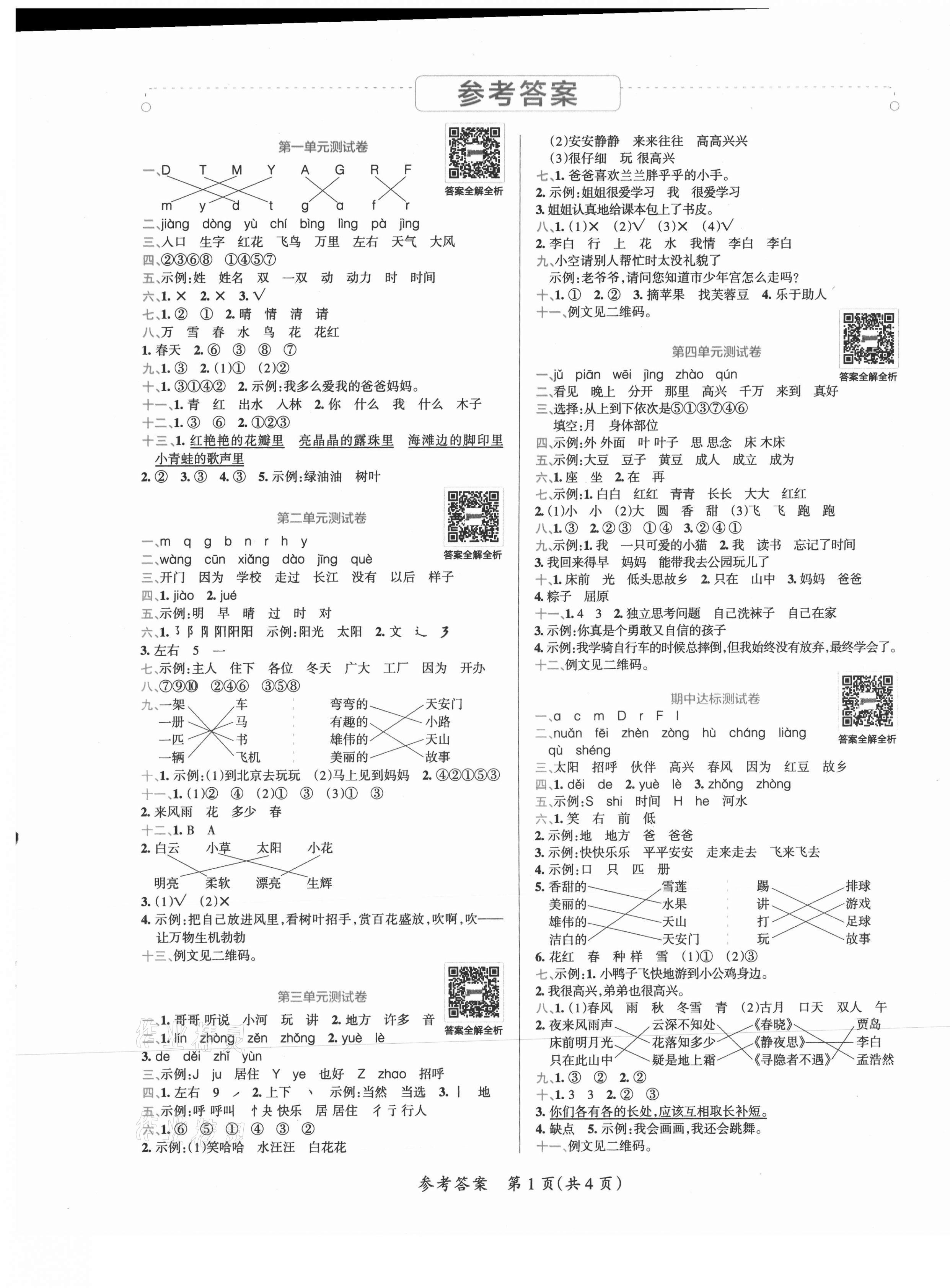 2021年小學學霸單元期末標準卷一年級語文下冊人教版 第1頁