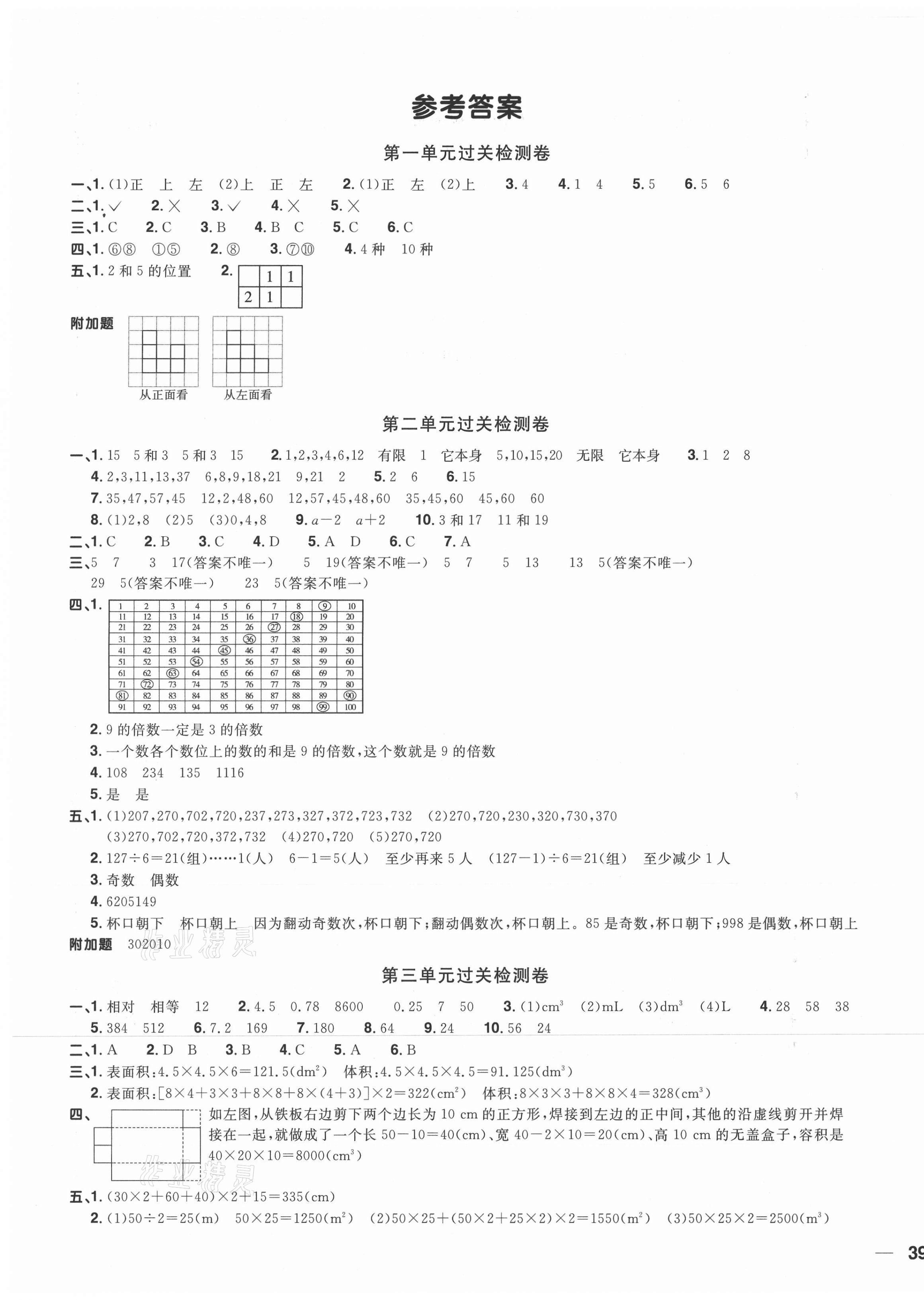 2021年陽光同學(xué)全優(yōu)達標(biāo)好卷五年級數(shù)學(xué)下冊人教版浙江專版 第1頁