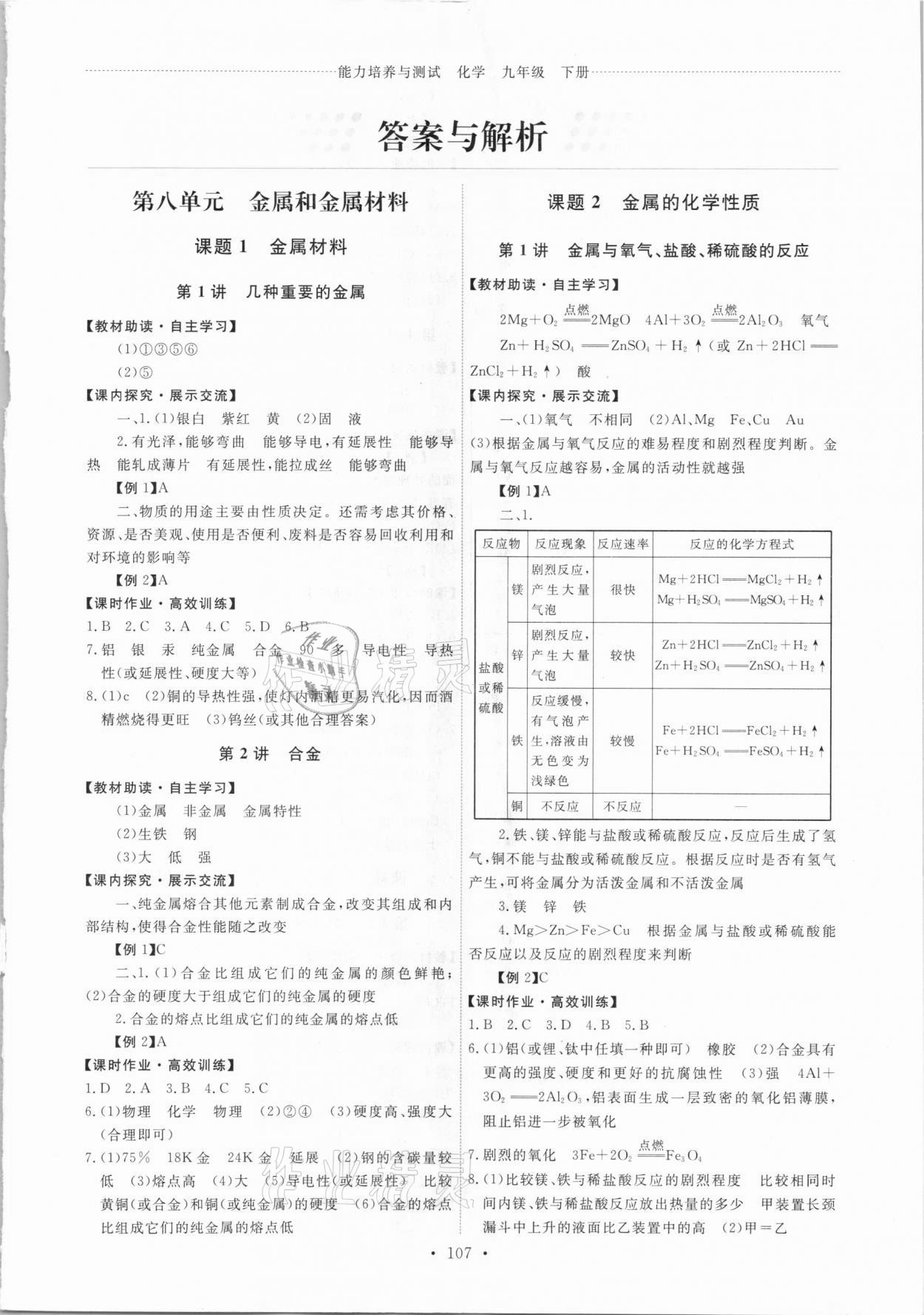 2021年能力培养与测试九年级化学下册人教版湖南专版 第1页