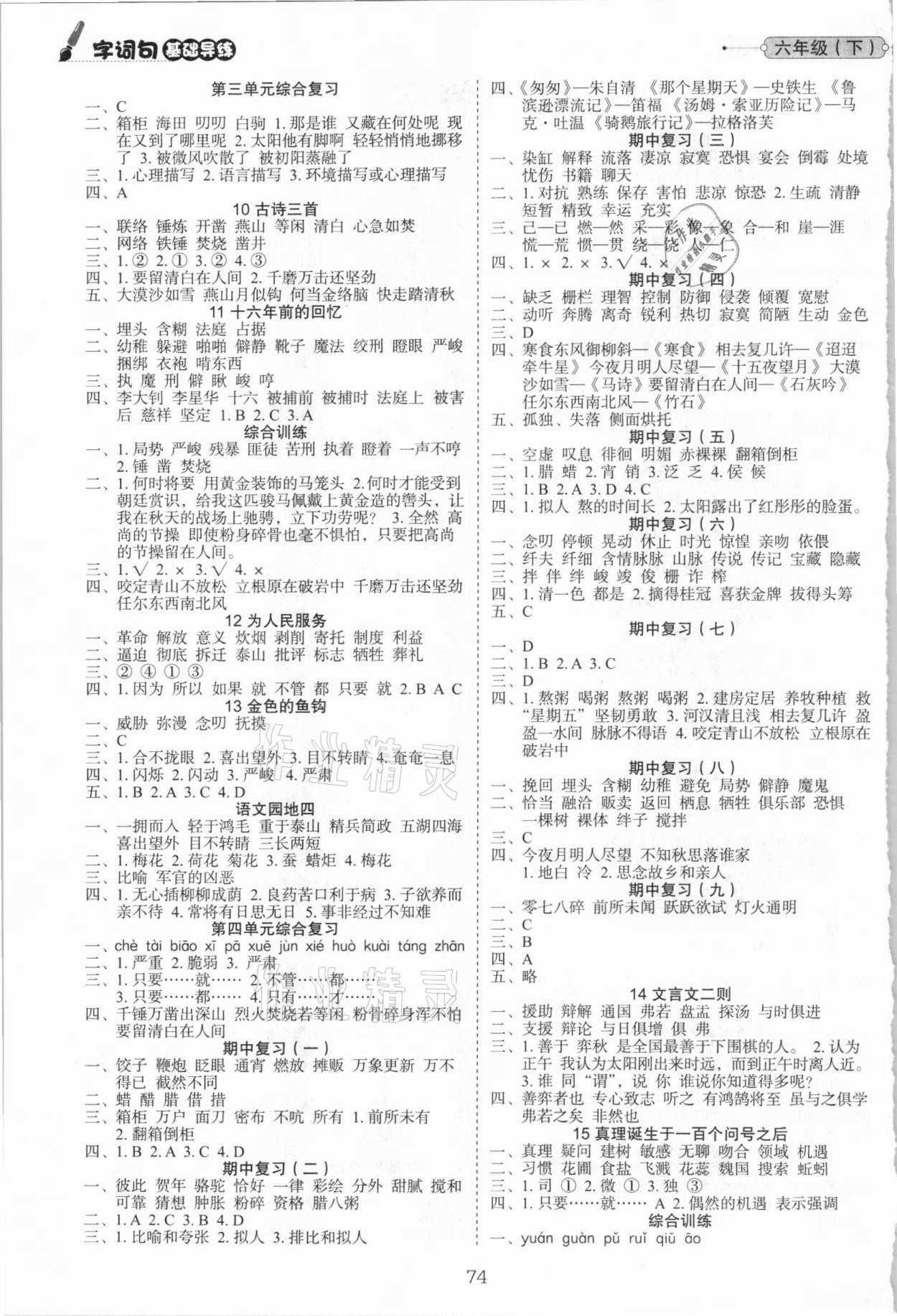 2021年字词句基础导练六年级下册人教版 第2页