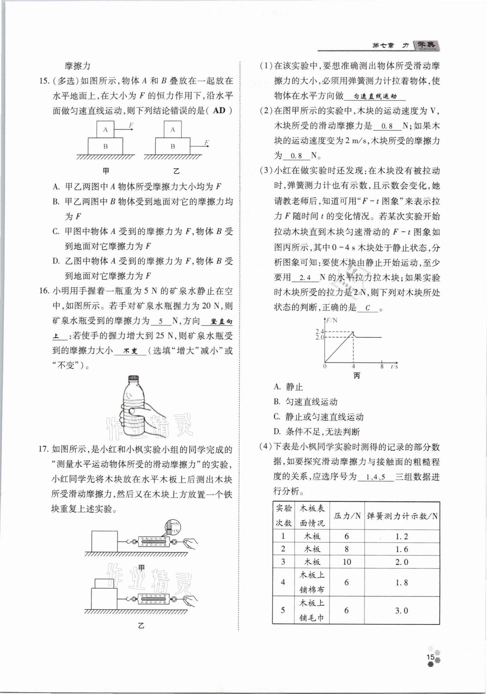 2021年學(xué)典八年級(jí)物理下冊(cè)教科版四川師范大學(xué)電子出版社 參考答案第15頁(yè)