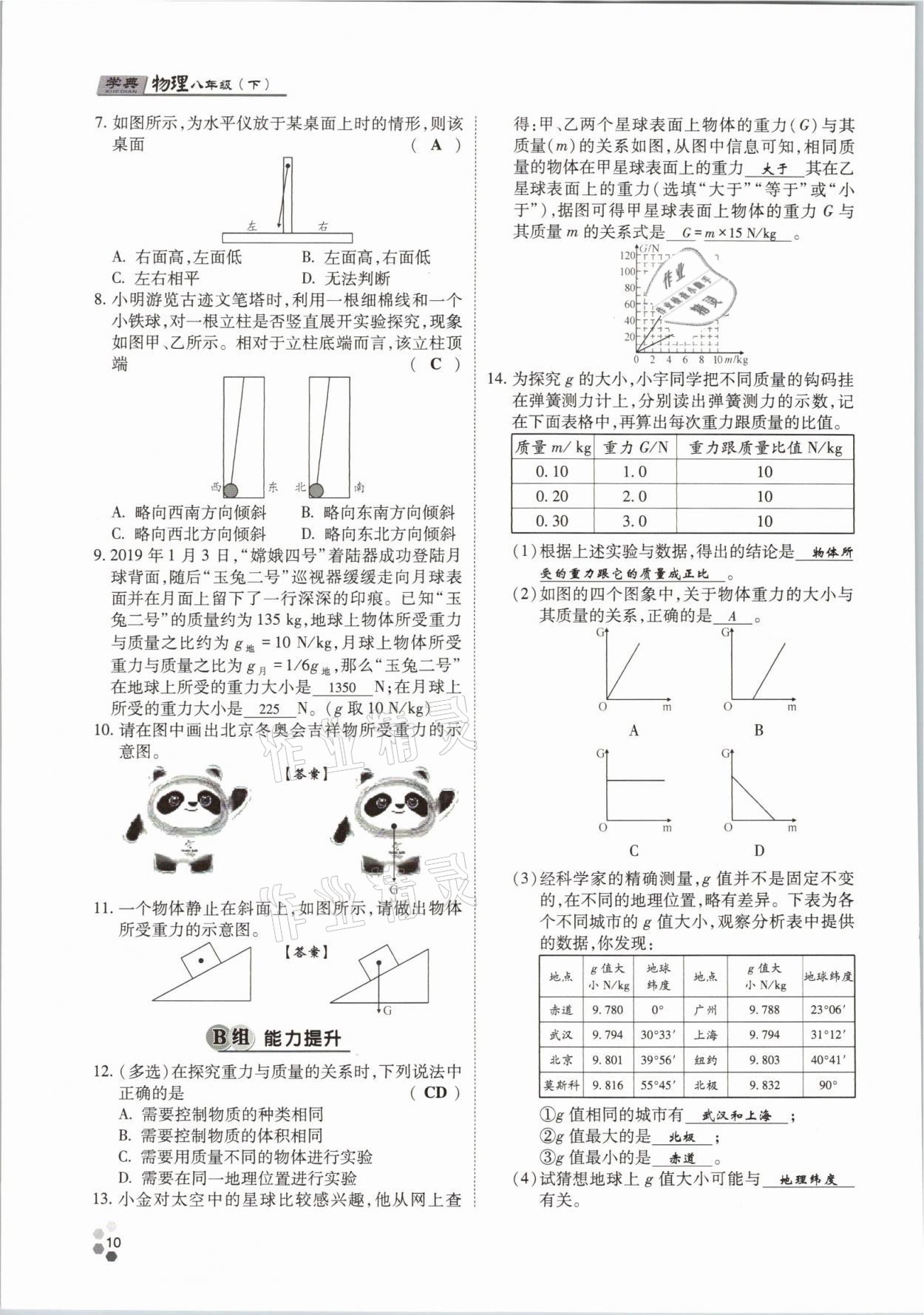 2021年學典八年級物理下冊教科版四川師范大學電子出版社 參考答案第10頁