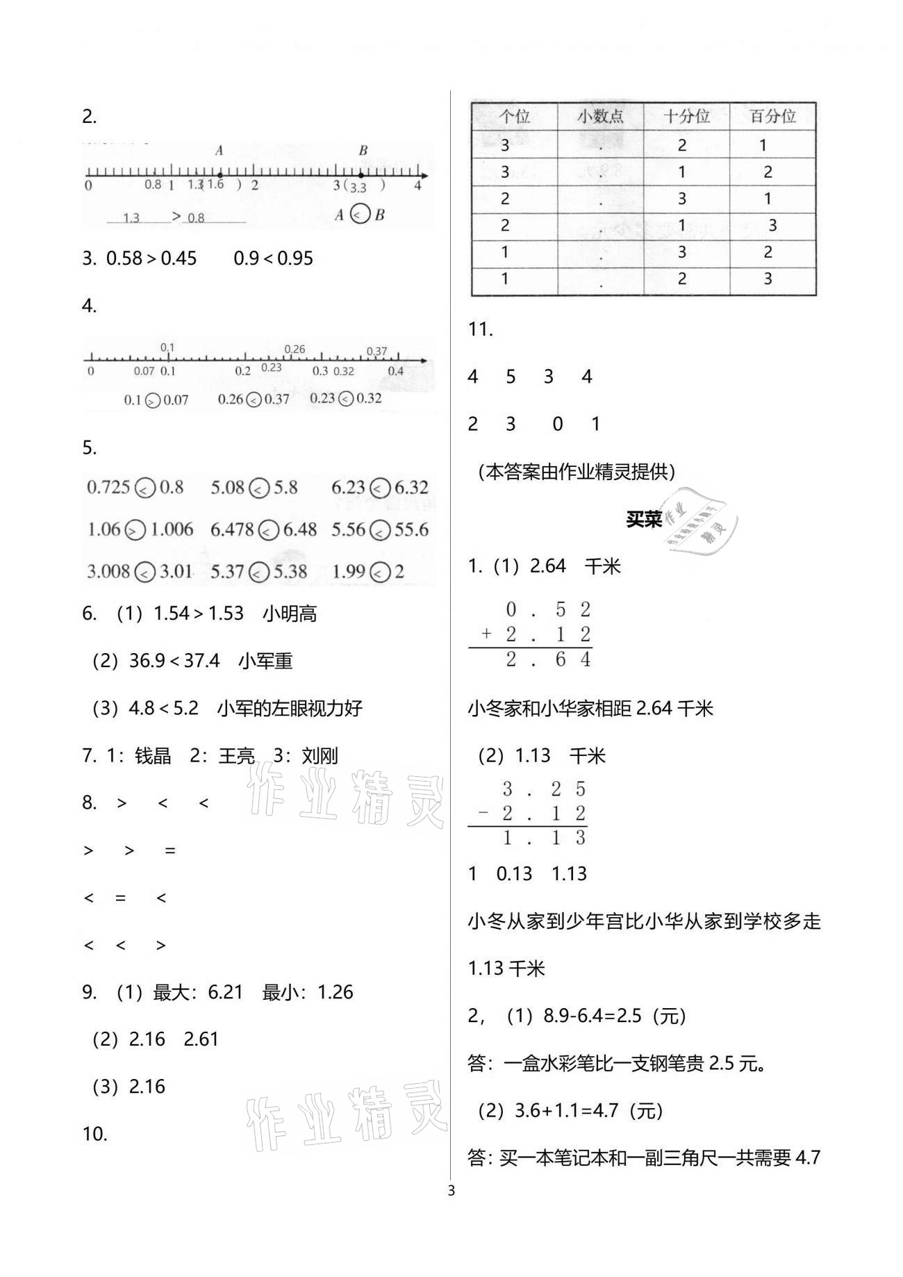 2021年配套練習(xí)與檢測(cè)四年級(jí)數(shù)學(xué)下冊(cè)北師大版 參考答案第3頁