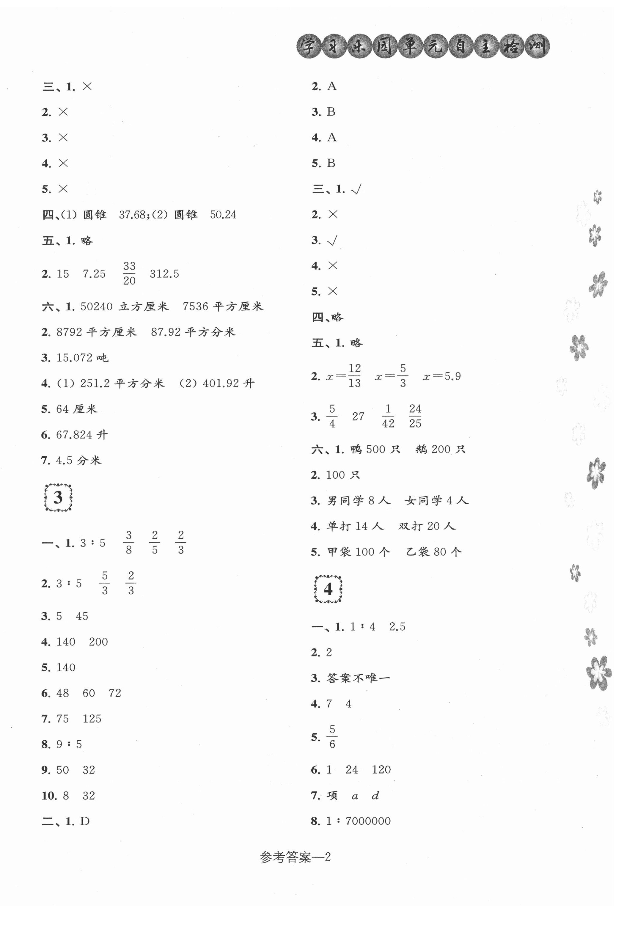 2021年學(xué)習(xí)樂園單元自主檢測六年級數(shù)學(xué)下冊蘇教版 第2頁