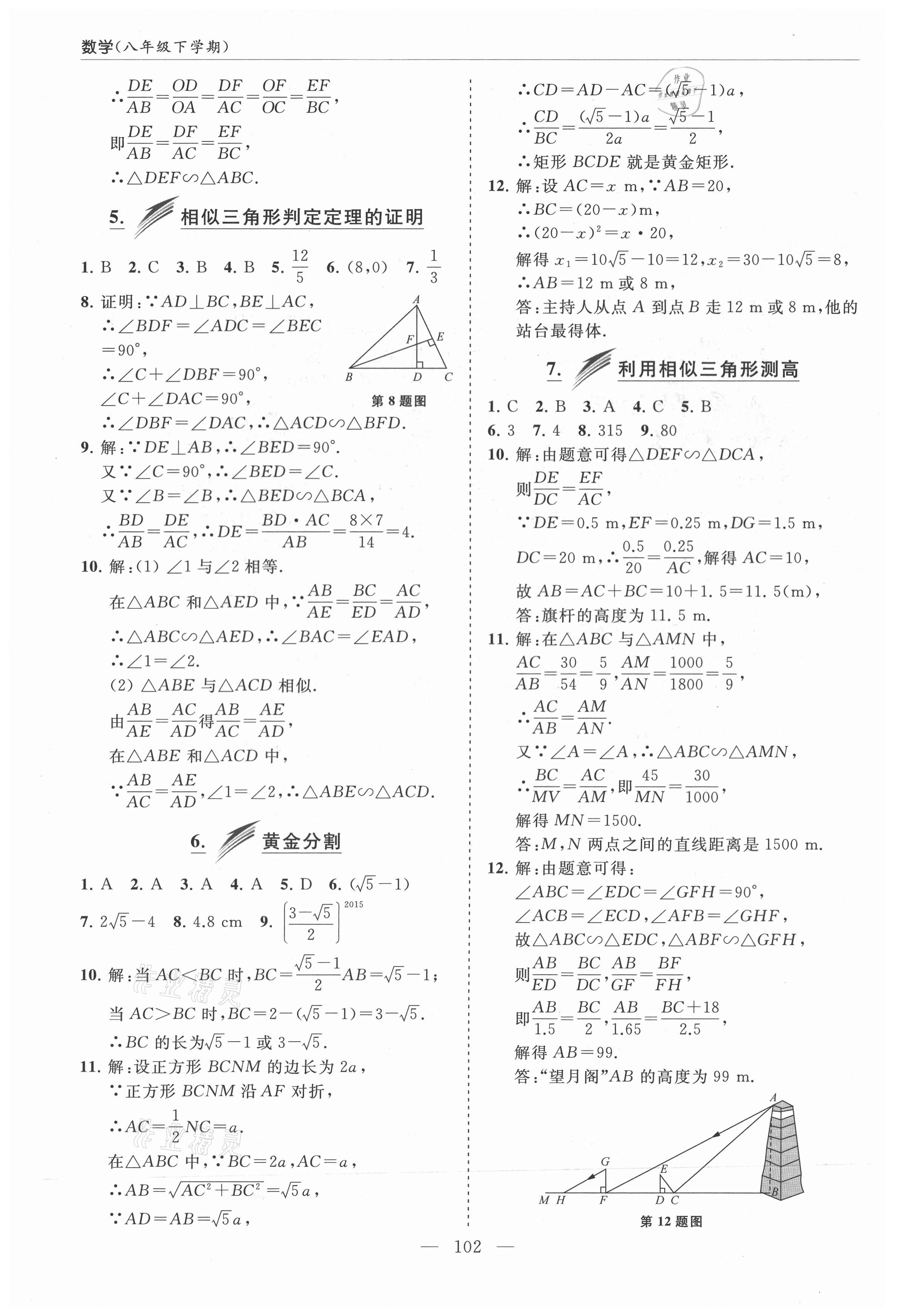 2021年新课堂同步学习与探究八年级数学下册鲁教版莱西专版54制 参考答案第9页