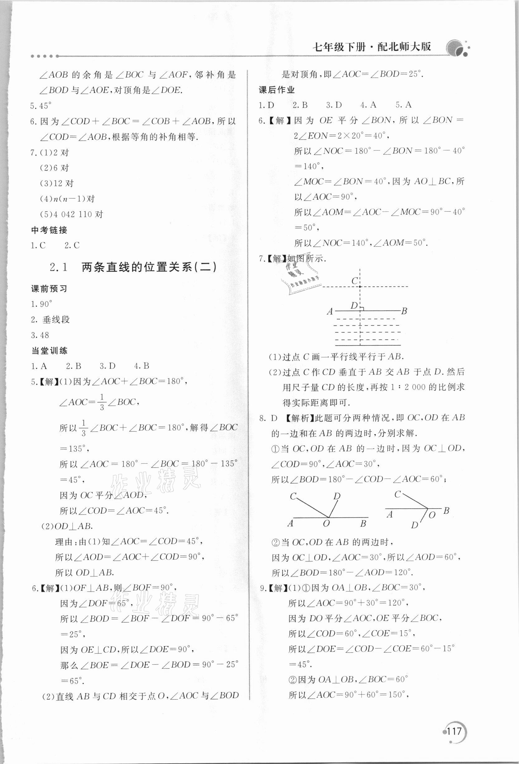 2021年新课堂同步训练七年级数学下册北师大版 参考答案第6页