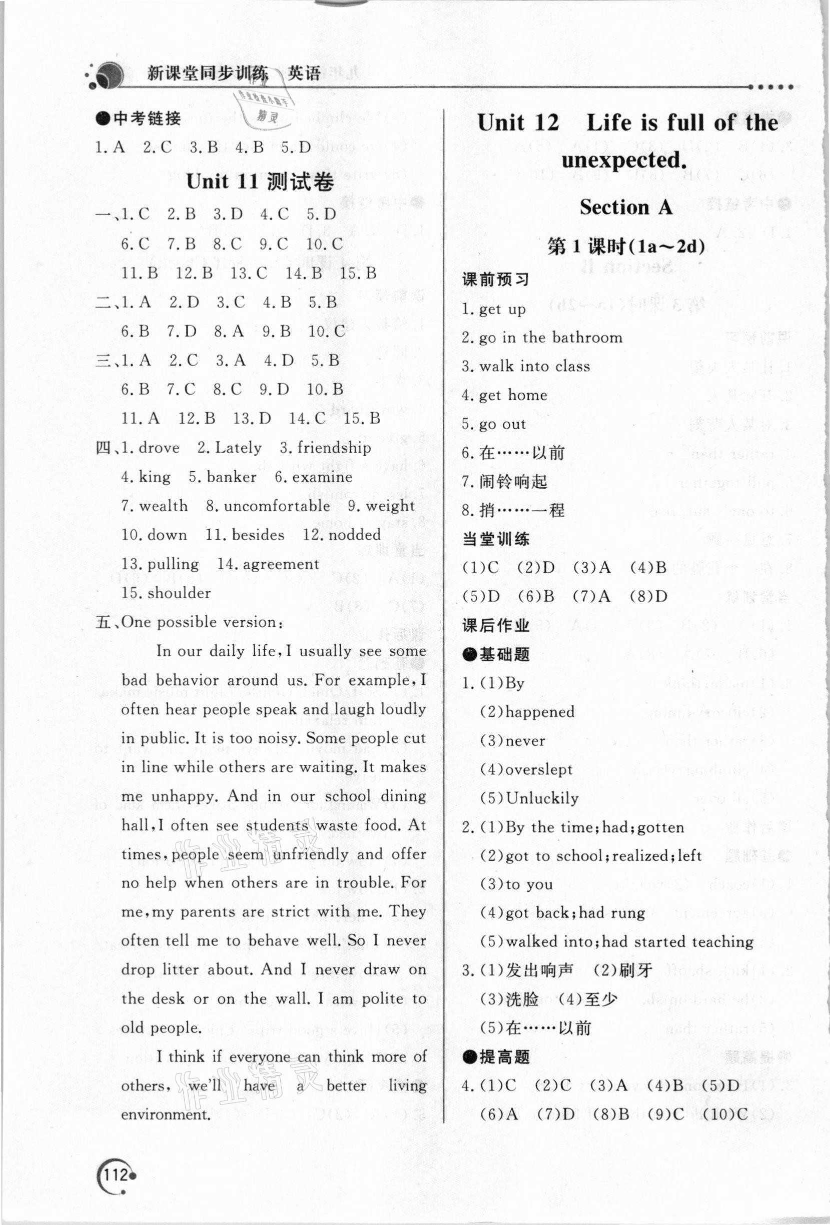 2021年新课堂同步训练九年级英语下册人教版 参考答案第3页