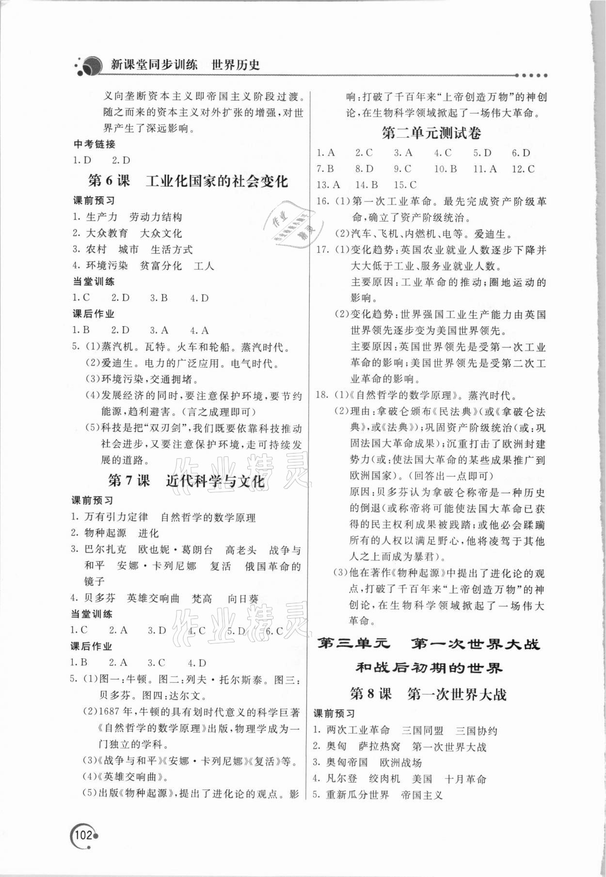 2021年新課堂同步訓(xùn)練九年級(jí)世界歷史下冊(cè)人教版 參考答案第3頁(yè)