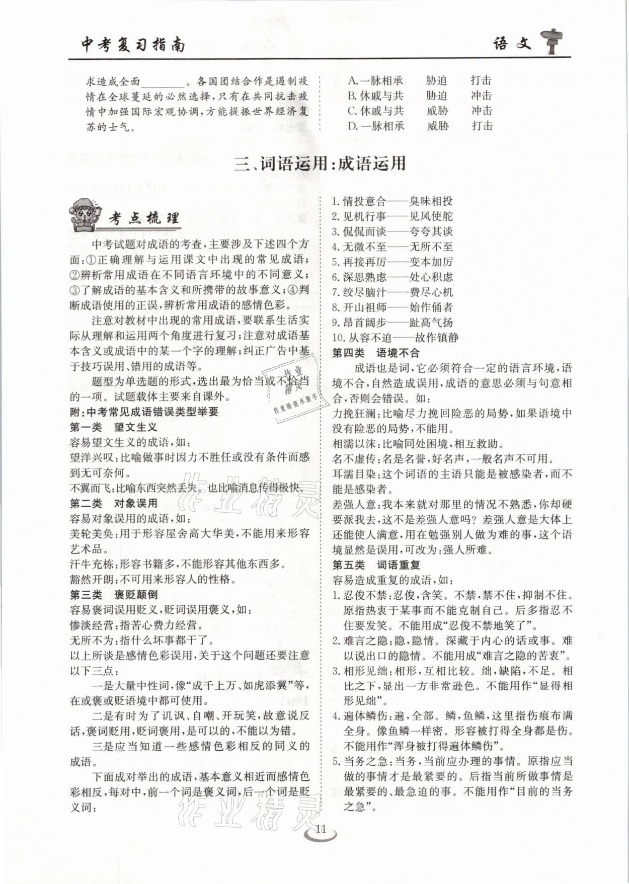 2021年中考復習指南語文十堰專版長江少年兒童出版社 參考答案第11頁