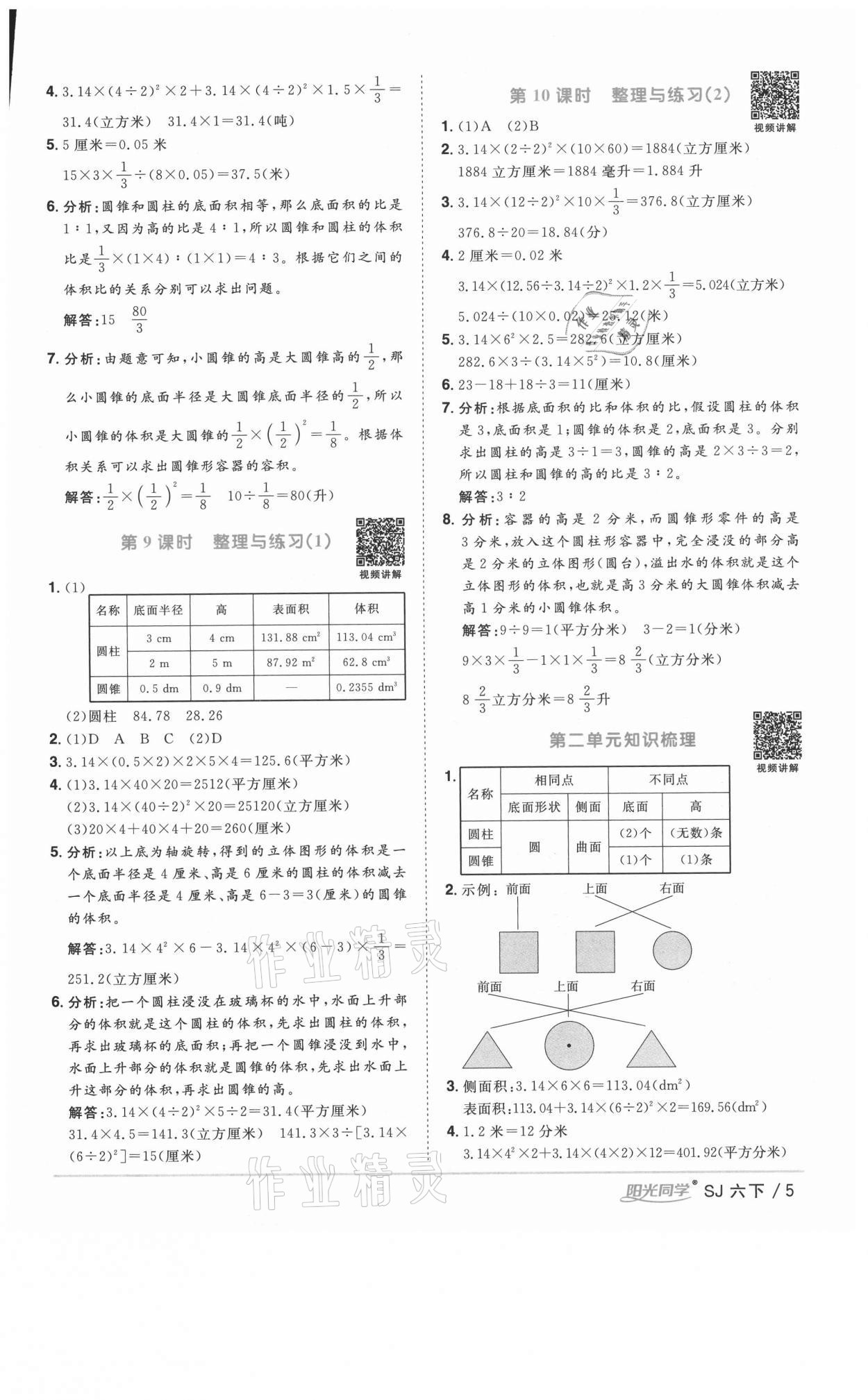 2021年阳光同学课时优化作业六年级数学下册苏教版淮宿连专版 参考答案第5页