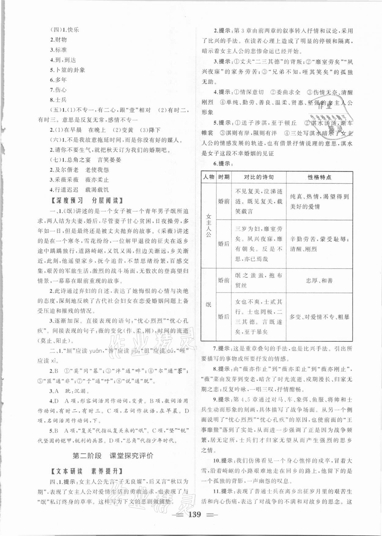 2021年點(diǎn)金訓(xùn)練精講巧練高中語文必修2人教版 參考答案第5頁