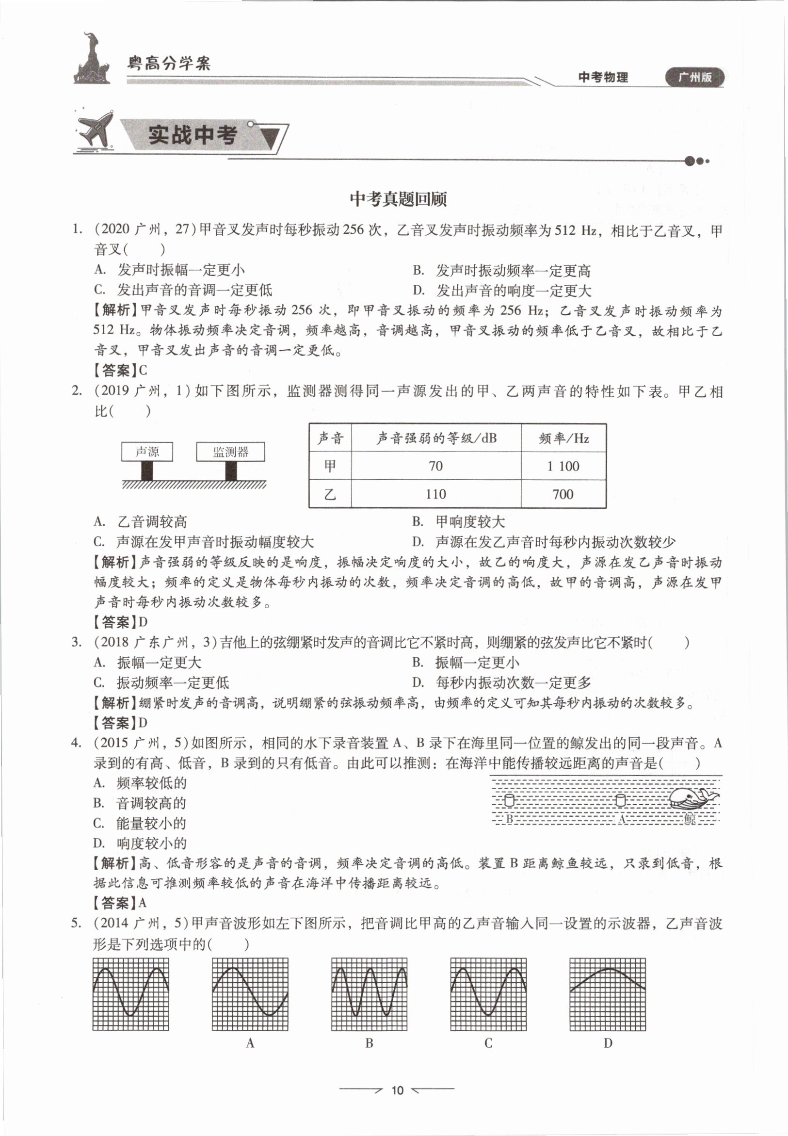 2021年粵高分學(xué)案物理&nbsp;參考答案第10頁