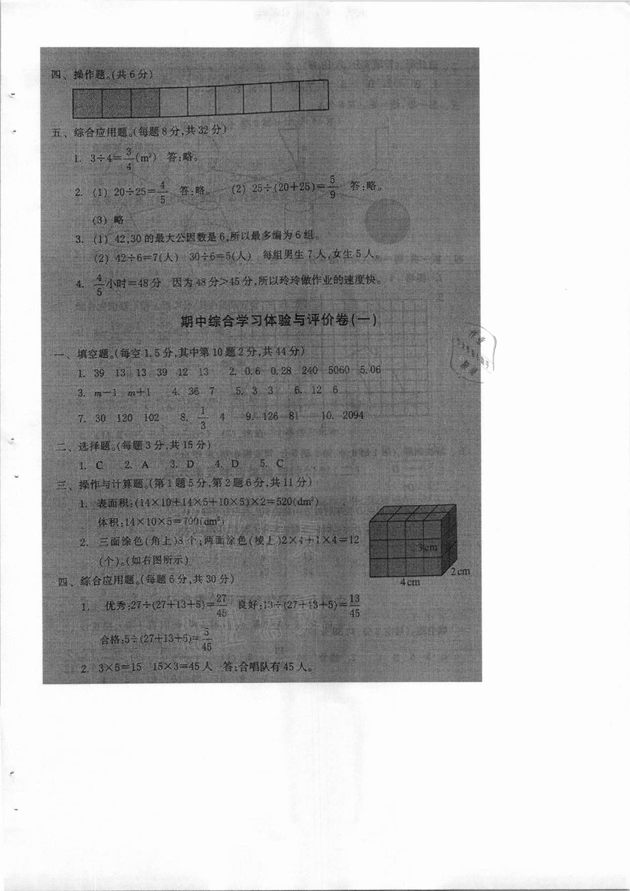 2021年單元學習體驗與評價五年級數(shù)學下冊人教版 參考答案第5頁