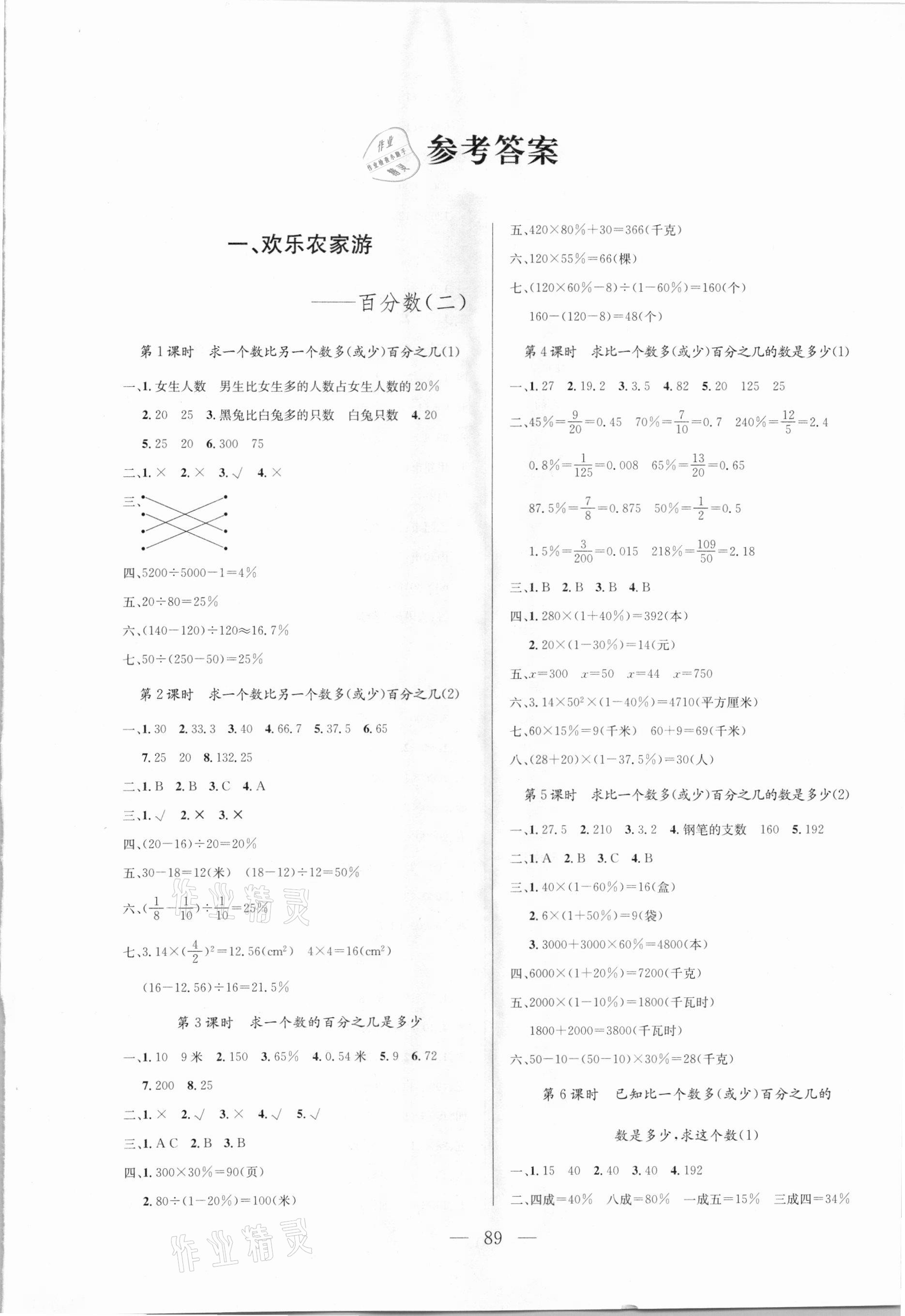 2021年狀元陪練課時優(yōu)化設(shè)計六年級數(shù)學(xué)下冊青島版 參考答案第1頁