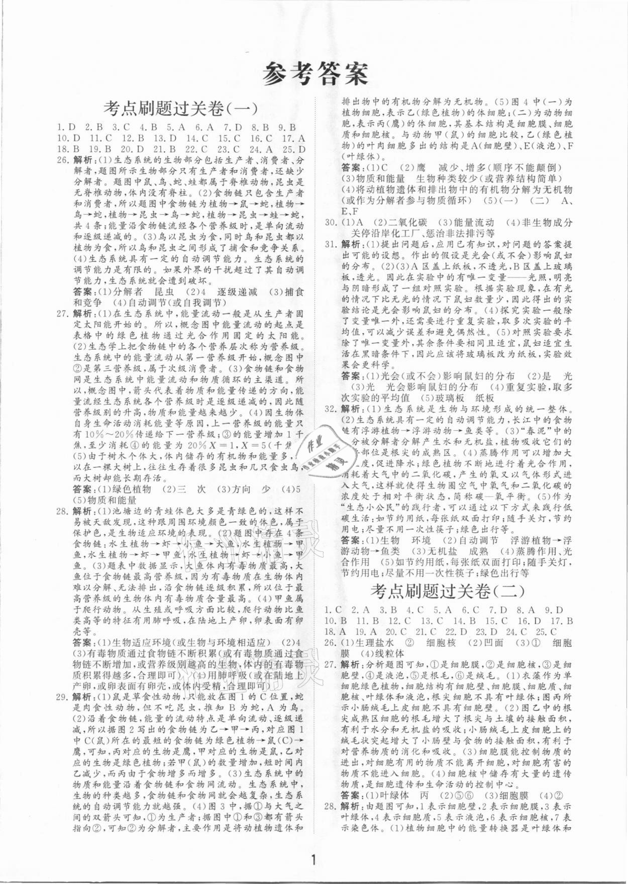 2021年初中總復習手冊分層專題卷生物 第1頁