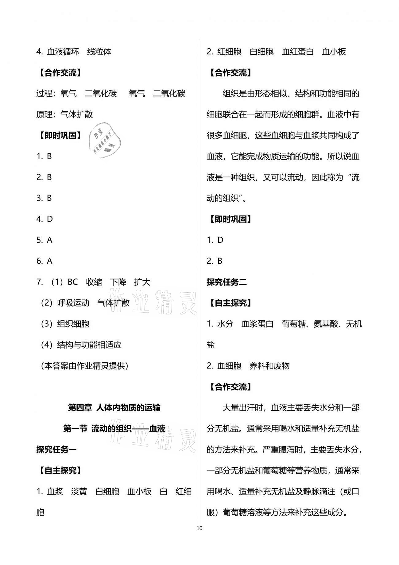 2021年自主學(xué)習(xí)指導(dǎo)課程與測(cè)試七年級(jí)生物學(xué)下冊(cè)人教版 參考答案第10頁(yè)