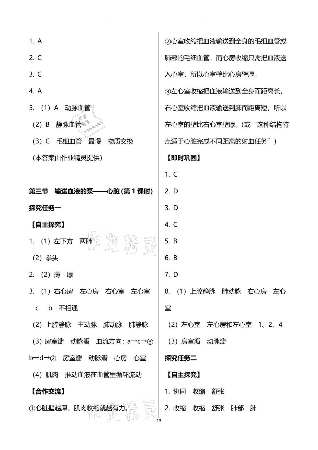 2021年自主學(xué)習(xí)指導(dǎo)課程與測試七年級生物學(xué)下冊人教版 參考答案第13頁