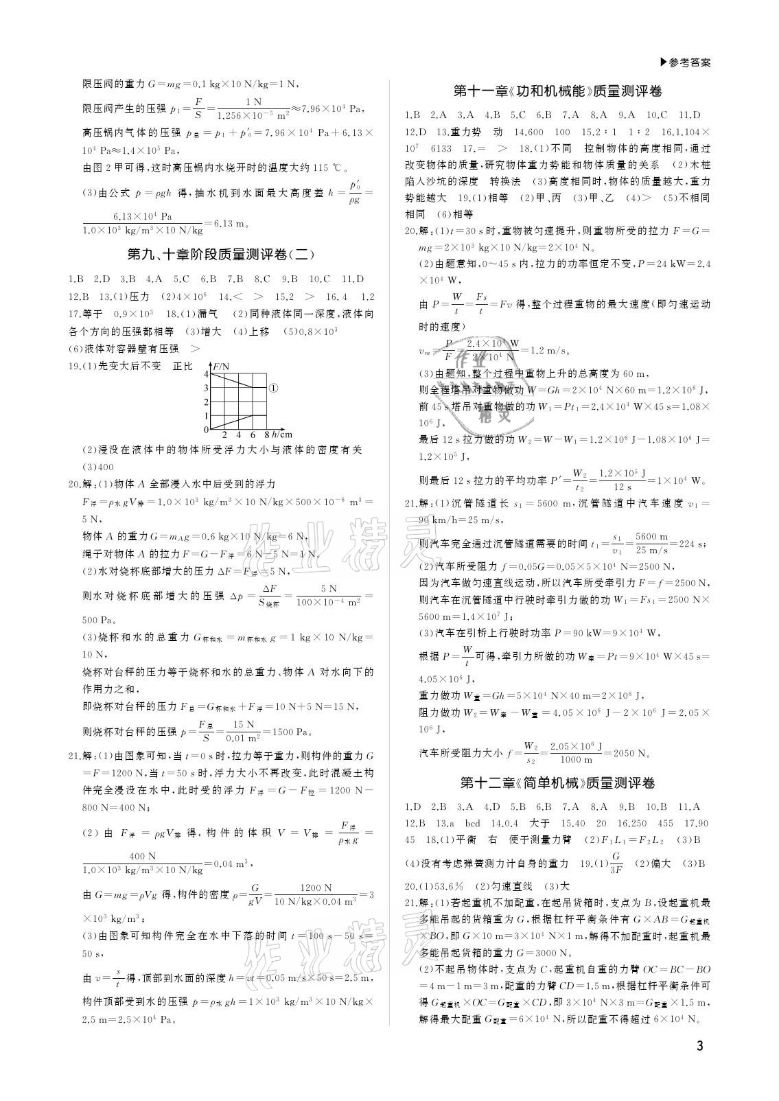 2021年超越1+1八年級物理下冊人教版 參考答案第3頁