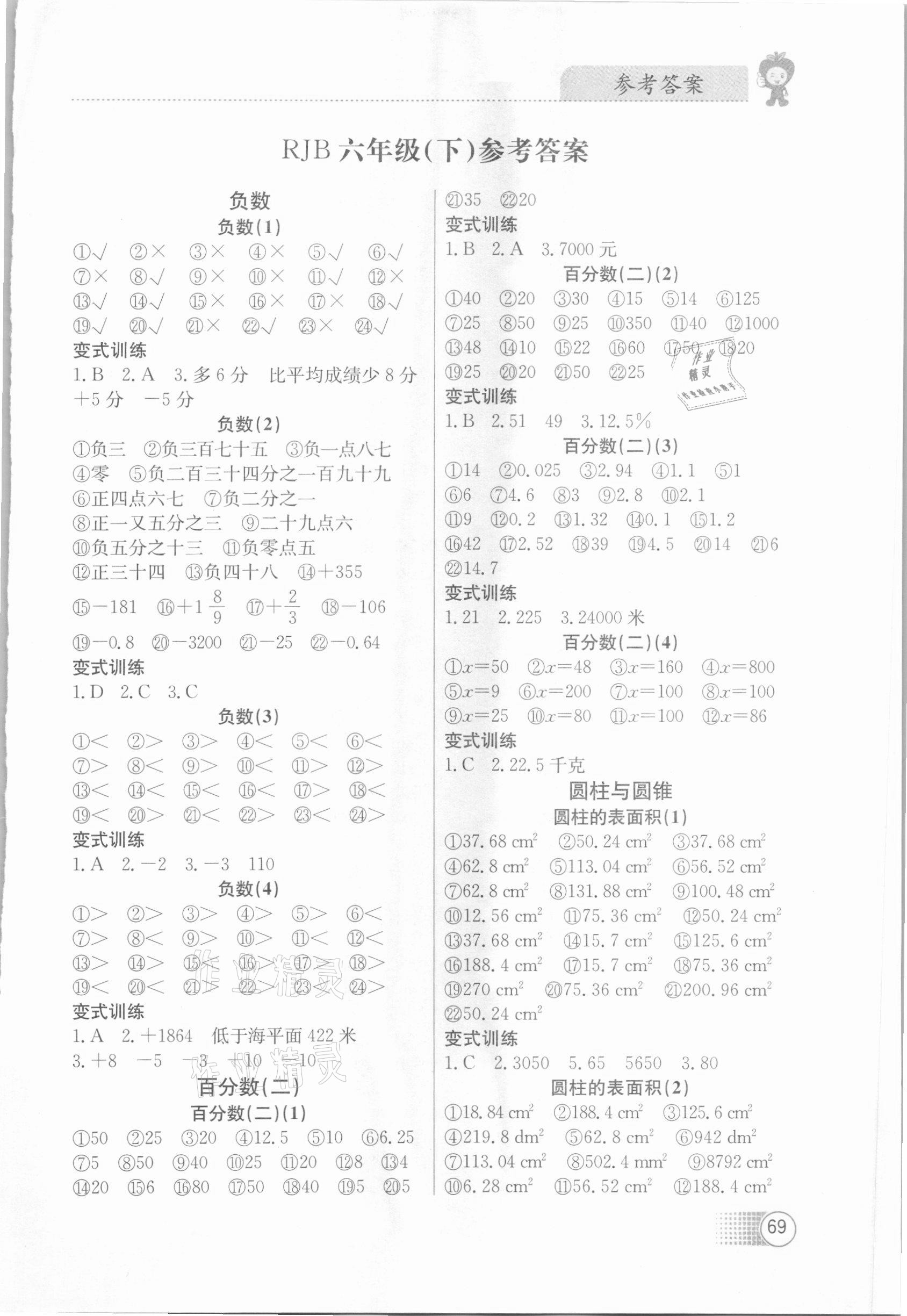 2021年超級口算題卡六年級數(shù)學下冊人教版 第1頁