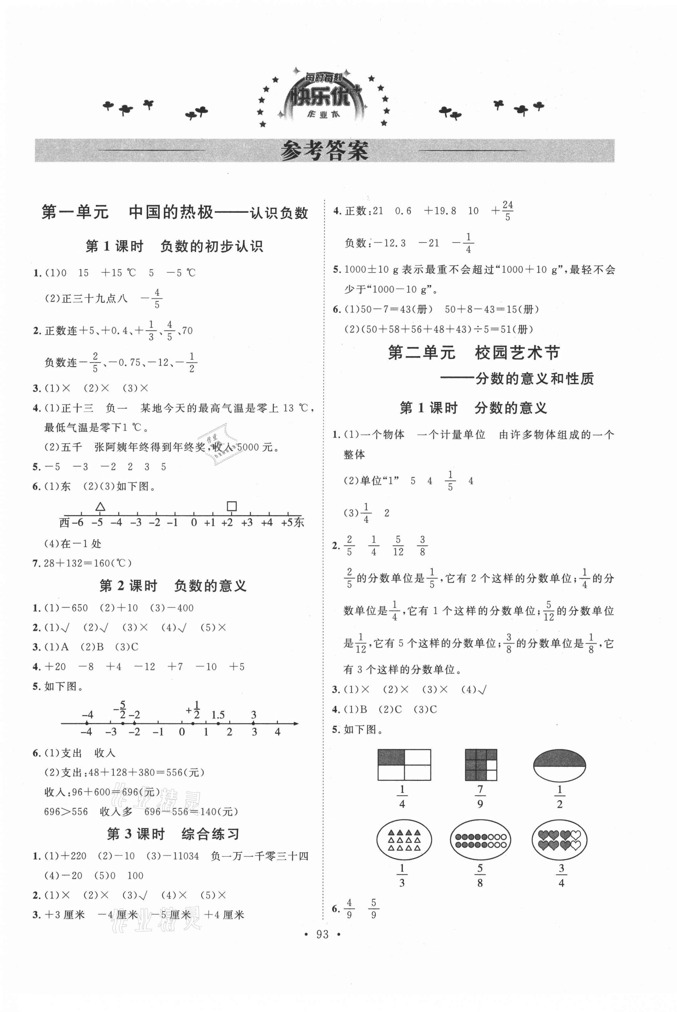 2021年每时每刻快乐优加作业本五年级数学下册青岛版Q版 参考答案第1页