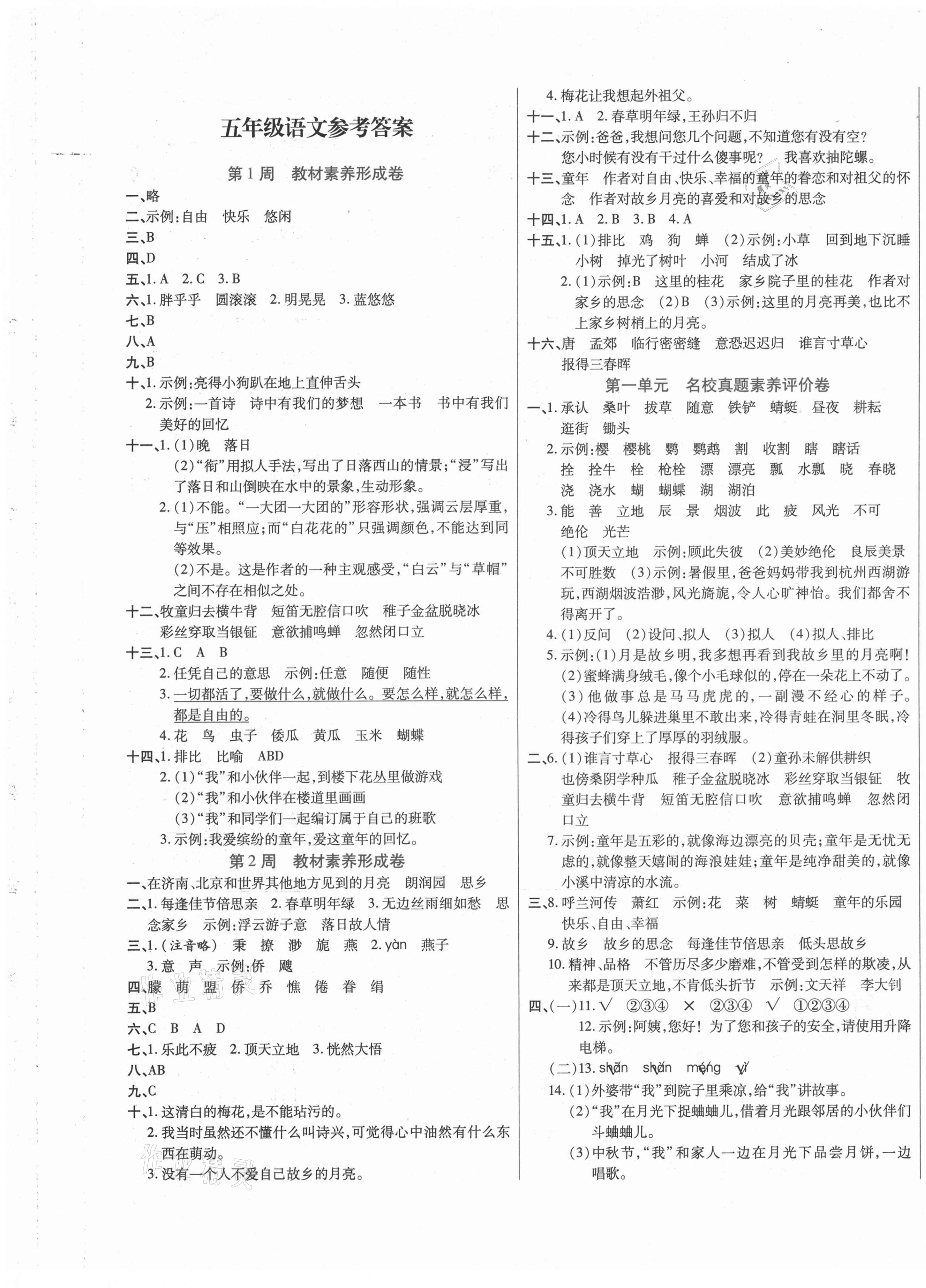2021年做對題五年級語文下冊人教版 第1頁