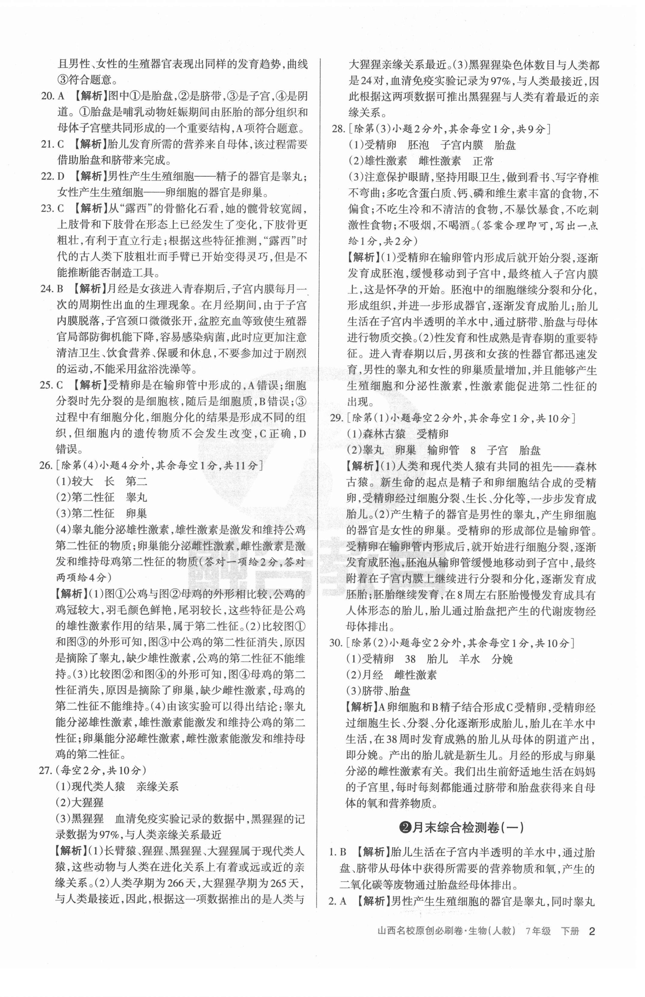 2021年山西名校原創(chuàng)必刷卷七年級生物下冊人教版 第2頁