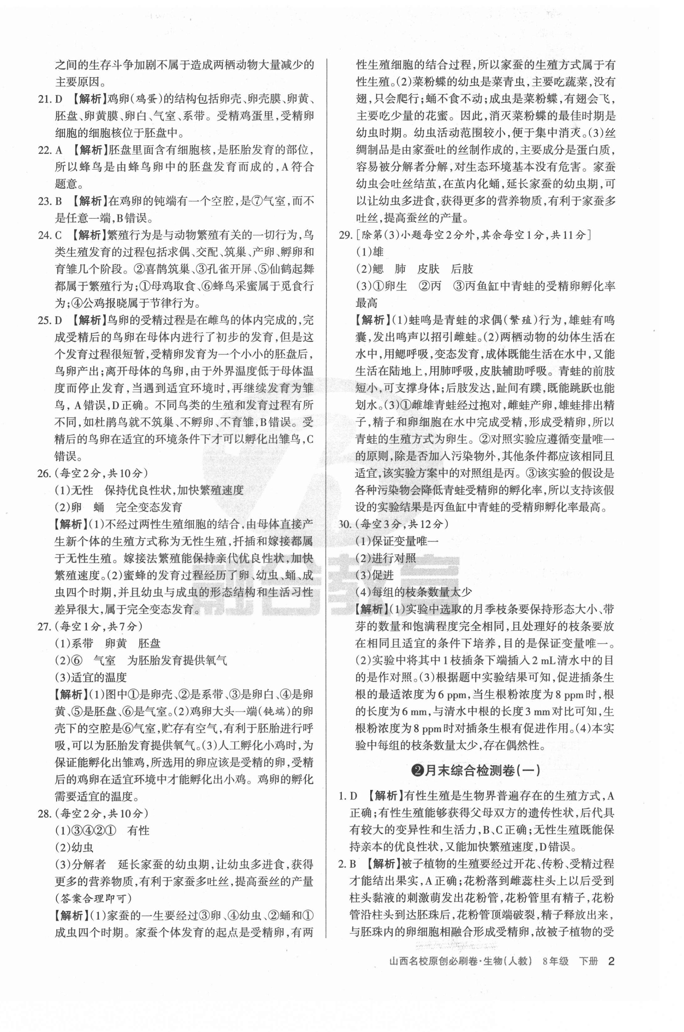 2021年山西名校原創必刷卷八年級生物下冊人教版 第2頁