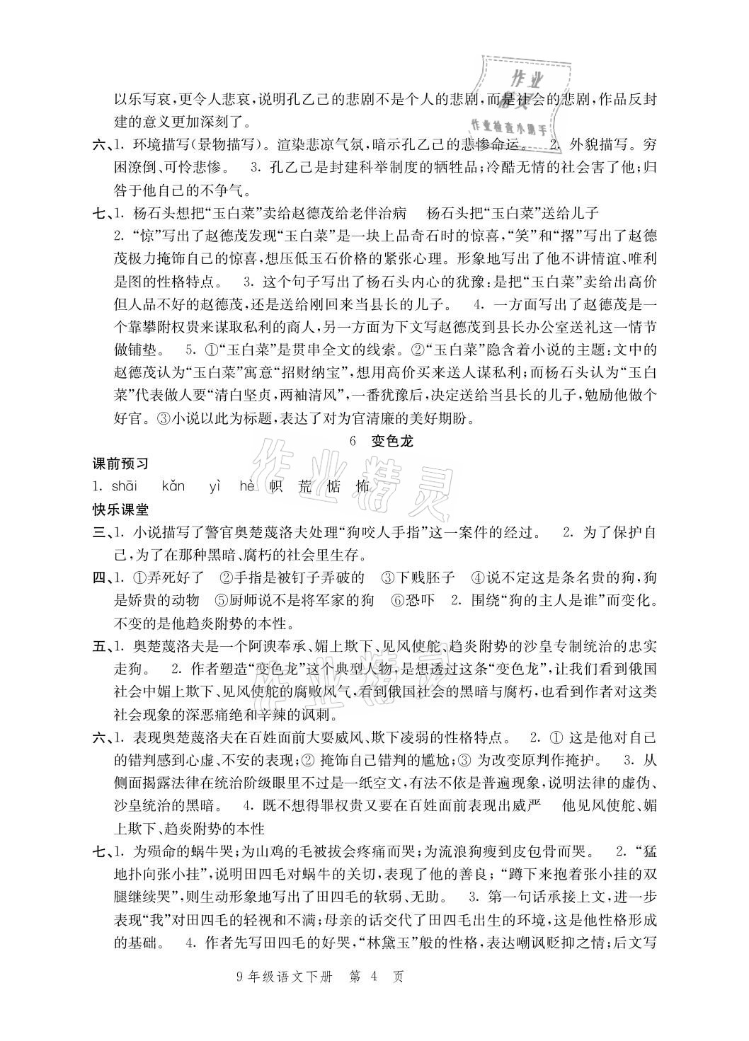 2021年導(dǎo)學(xué)與評(píng)價(jià)方案九年級(jí)語(yǔ)文下冊(cè)人教版 參考答案第4頁(yè)