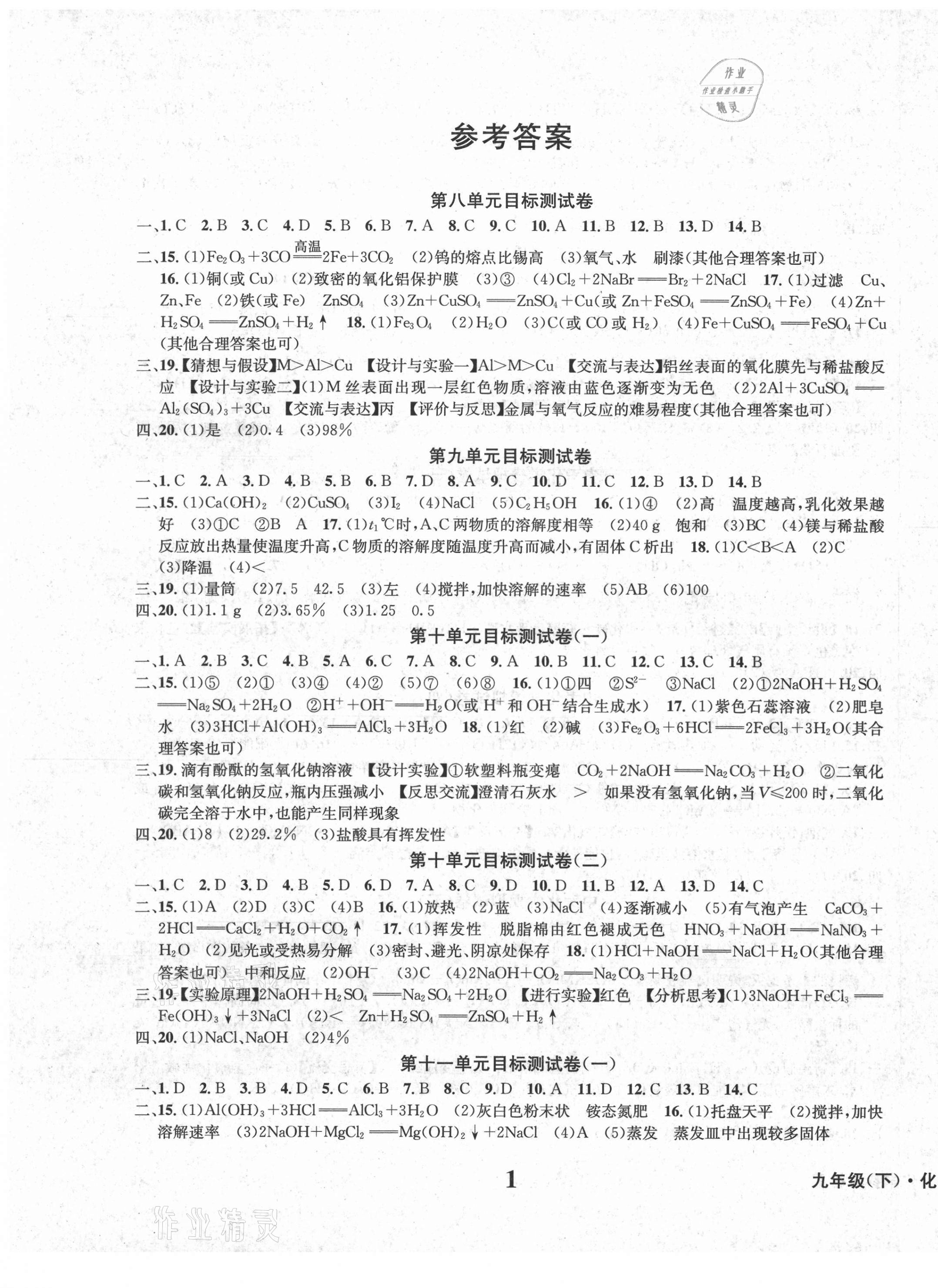 2021年学业质量测试薄九年级化学下册人教版 第1页