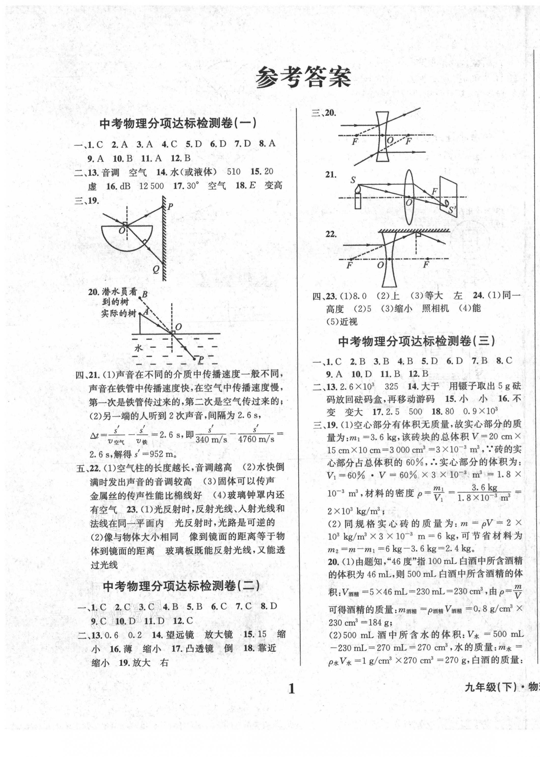 2021年学业质量测试薄九年级物理下册人教版 第1页