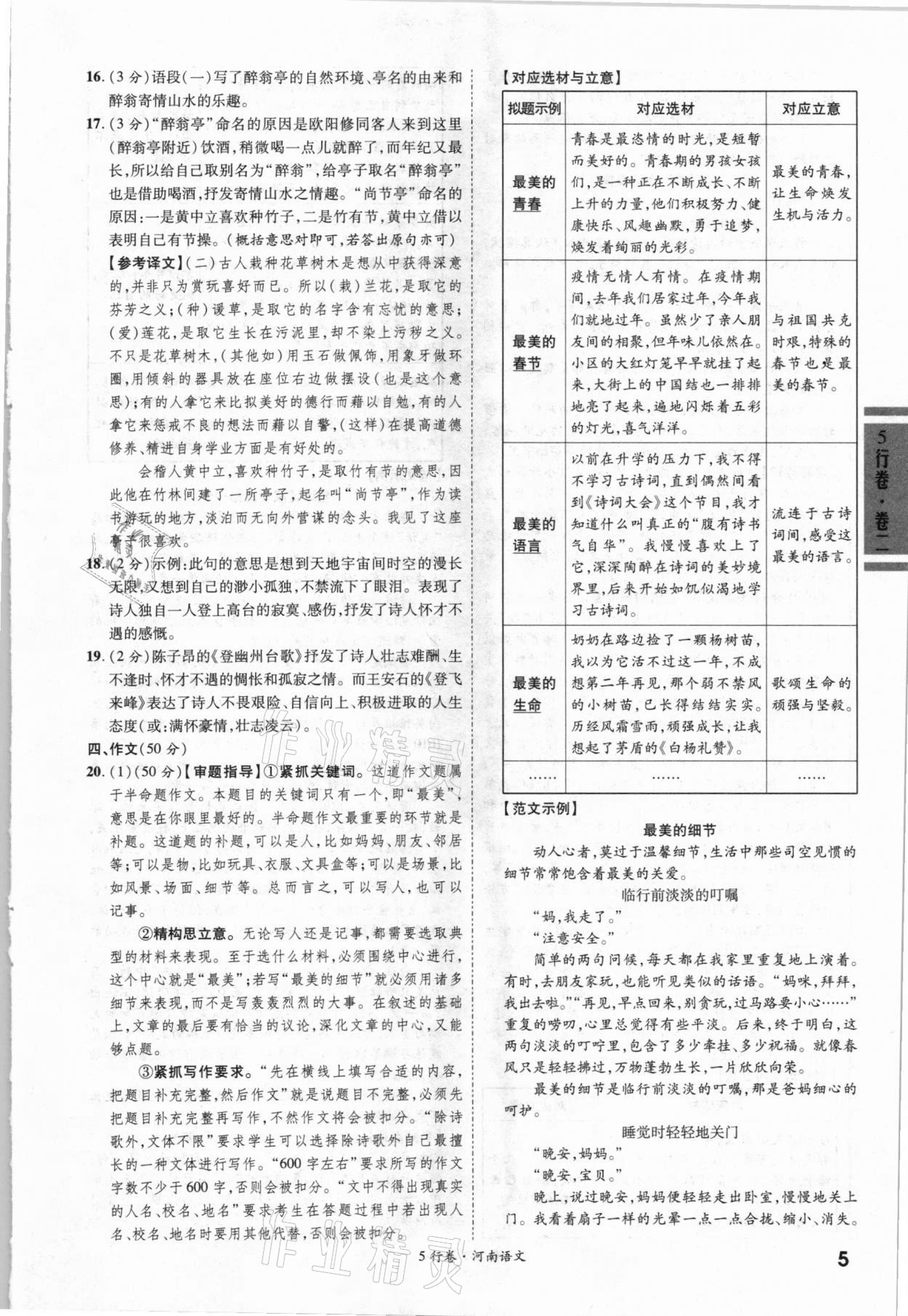 2021年一战成名河南中考5行卷语文 第5页