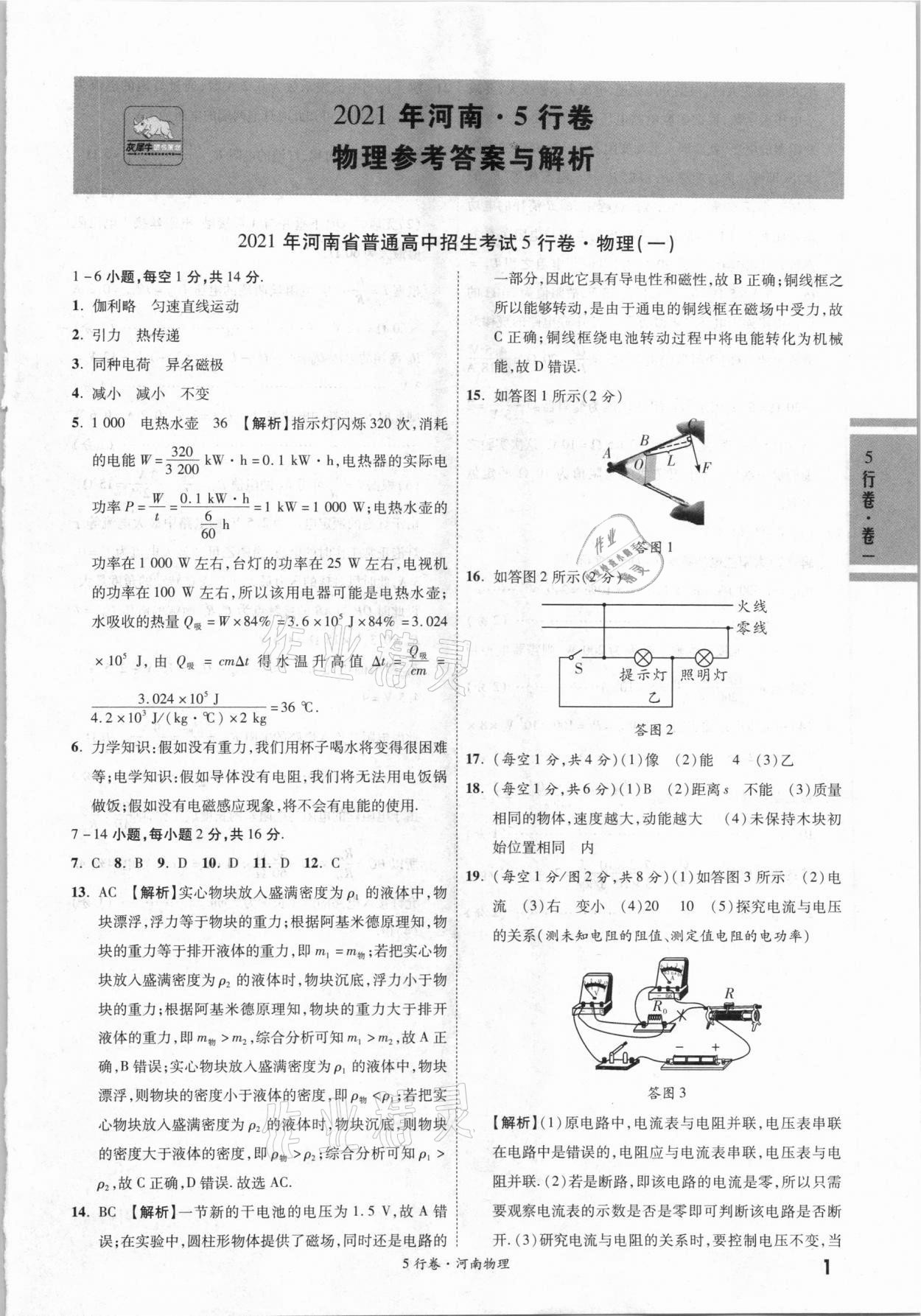 2021年一戰(zhàn)成名河南中考5行卷物理 第1頁