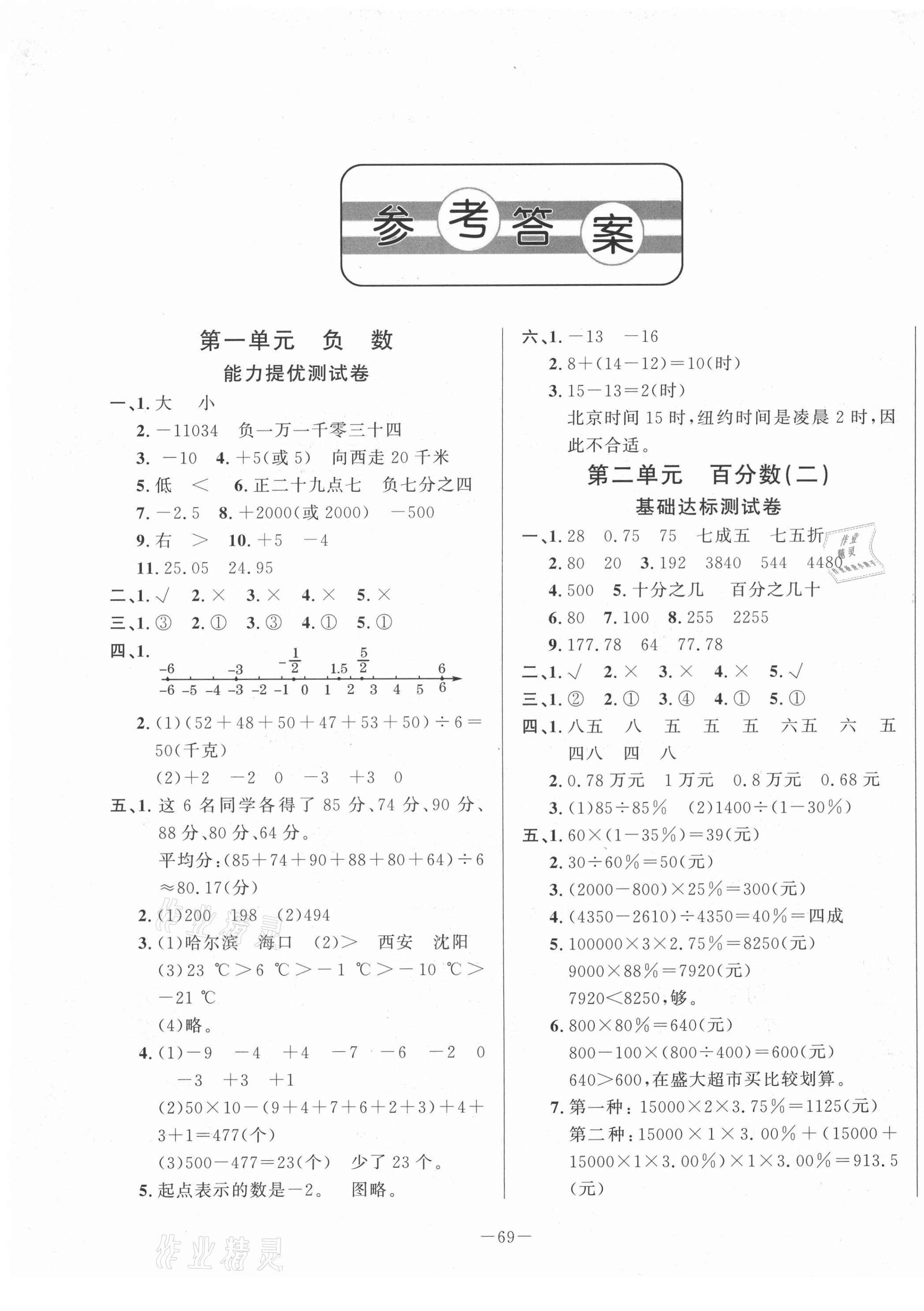 2021年小學(xué)單元測試卷六年級數(shù)學(xué)下冊人教版山東文藝出版社 第1頁