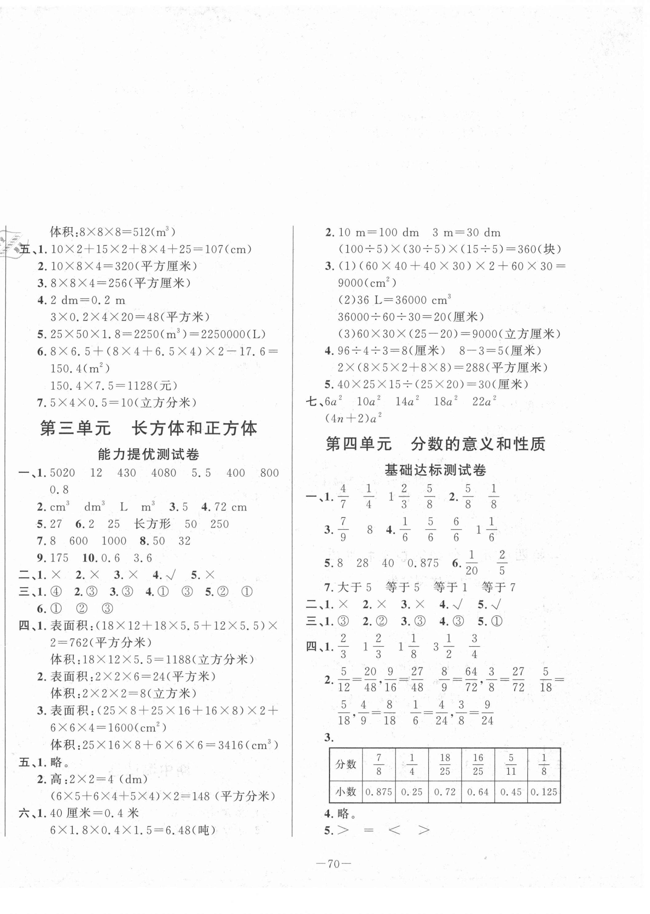 2021年小學單元測試卷五年級數(shù)學下冊人教版山東文藝出版社 第2頁