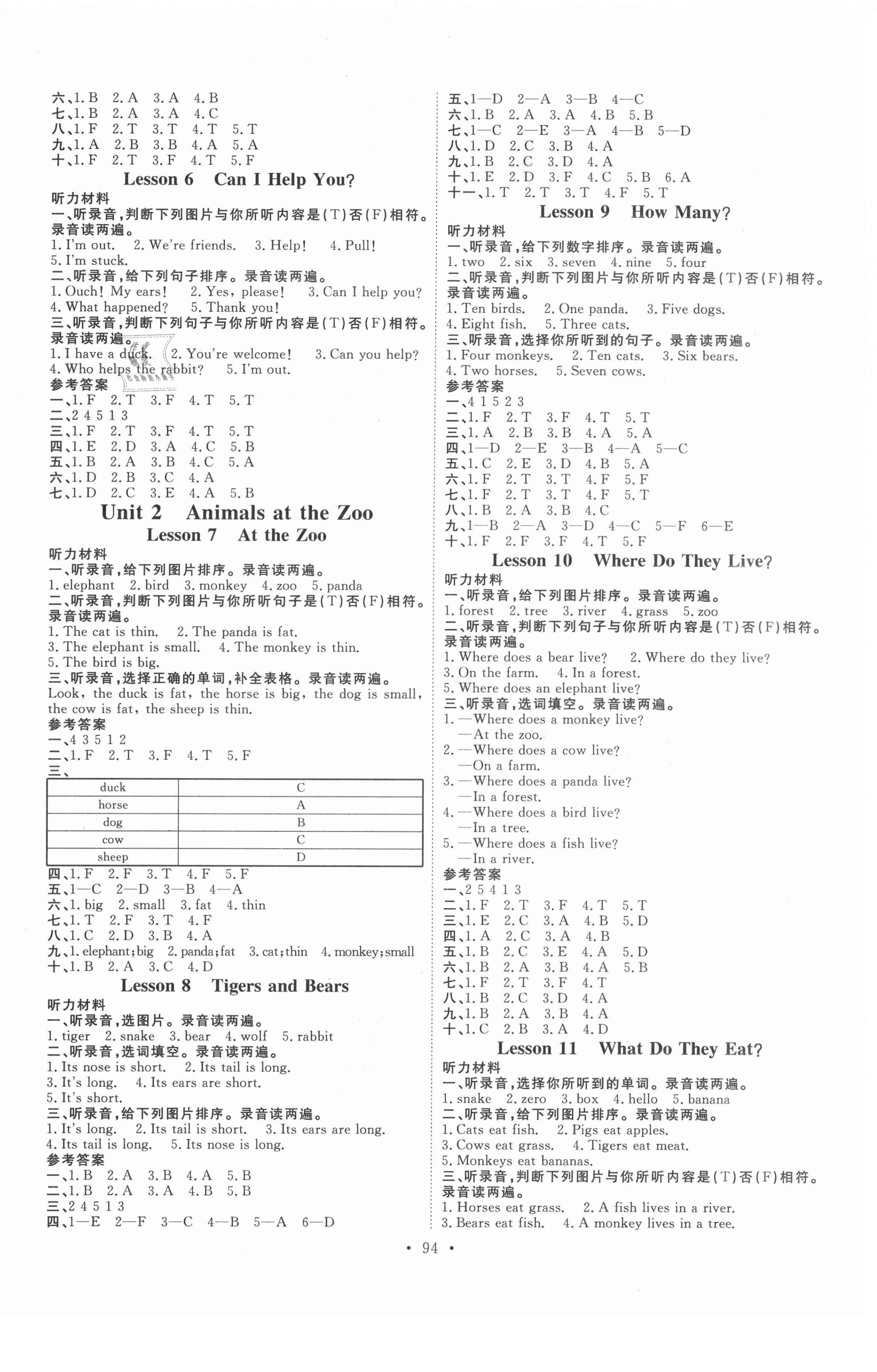 2021年每時每刻快樂優(yōu)加作業(yè)本三年級英語下冊冀教版N版 參考答案第2頁