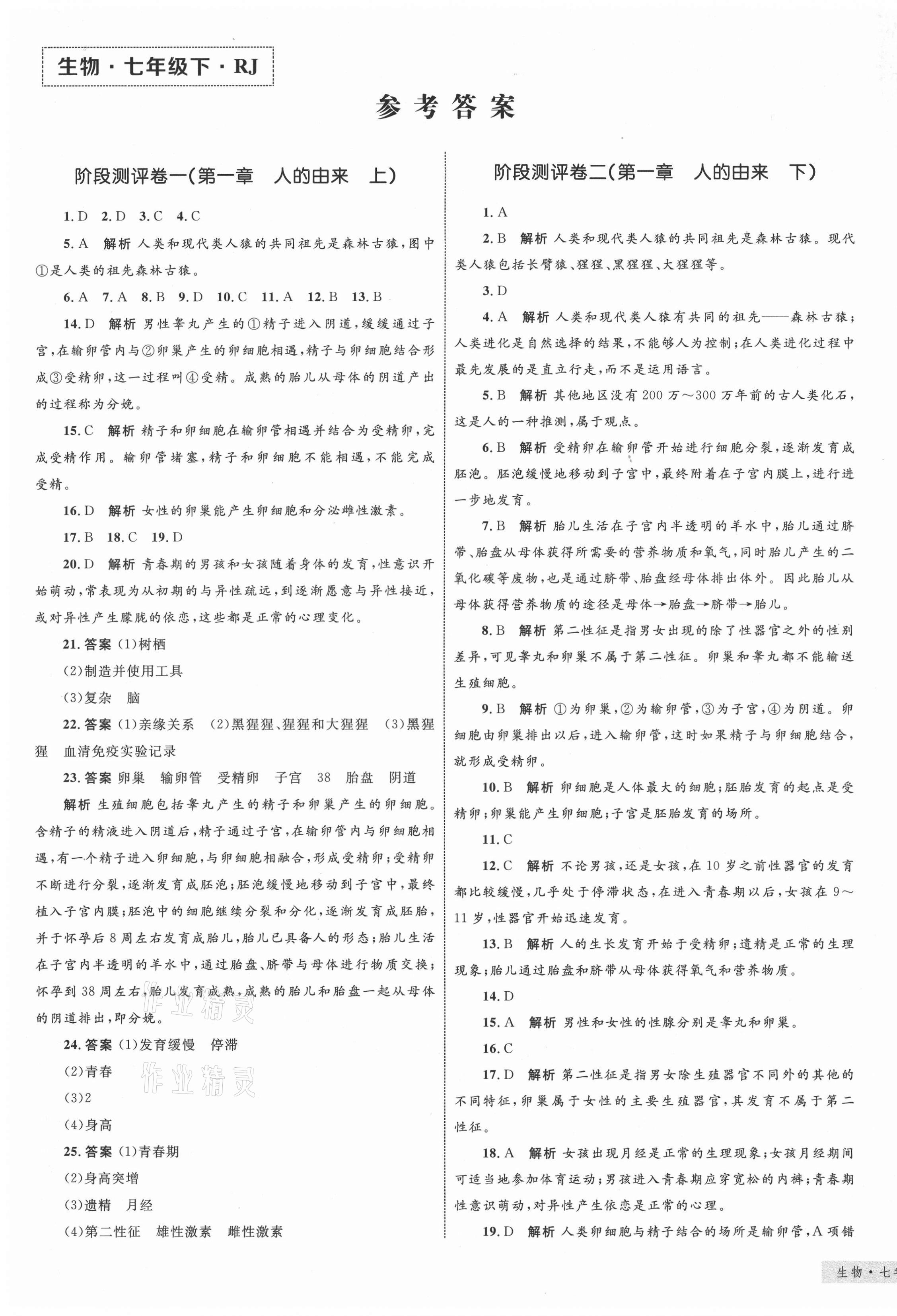 2021年優化設計單元測試卷七年級生物下冊人教版 第1頁