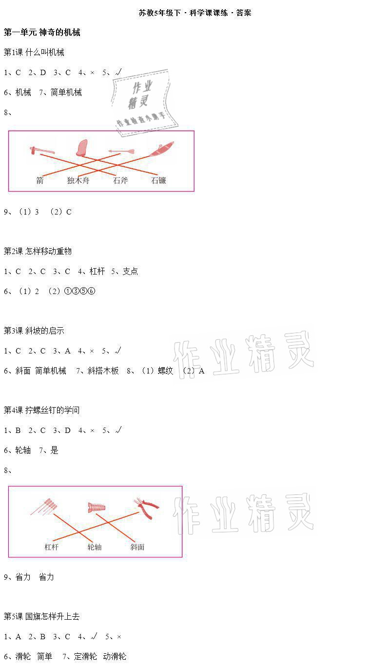 2021年科學(xué)課課練五年級下冊蘇教版 參考答案第1頁